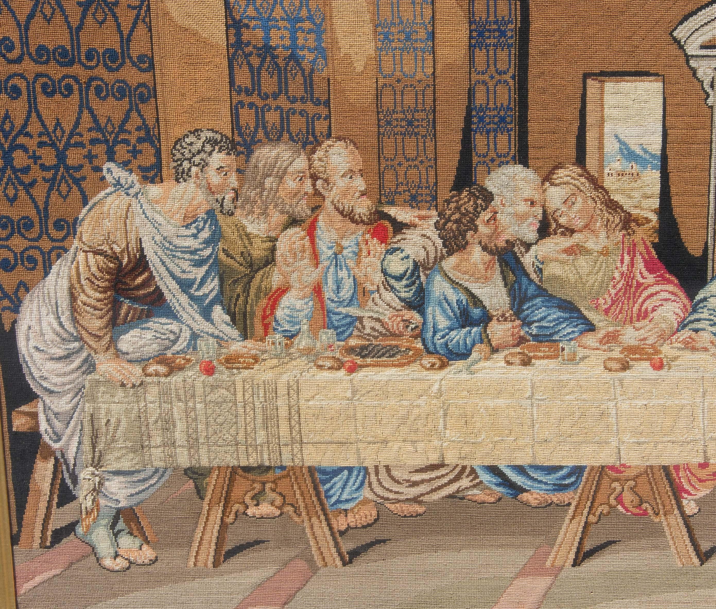 Hand-Woven Antique Aubusson Tapestry the Last Supper After Leonardo Da Vinci Circa 1850