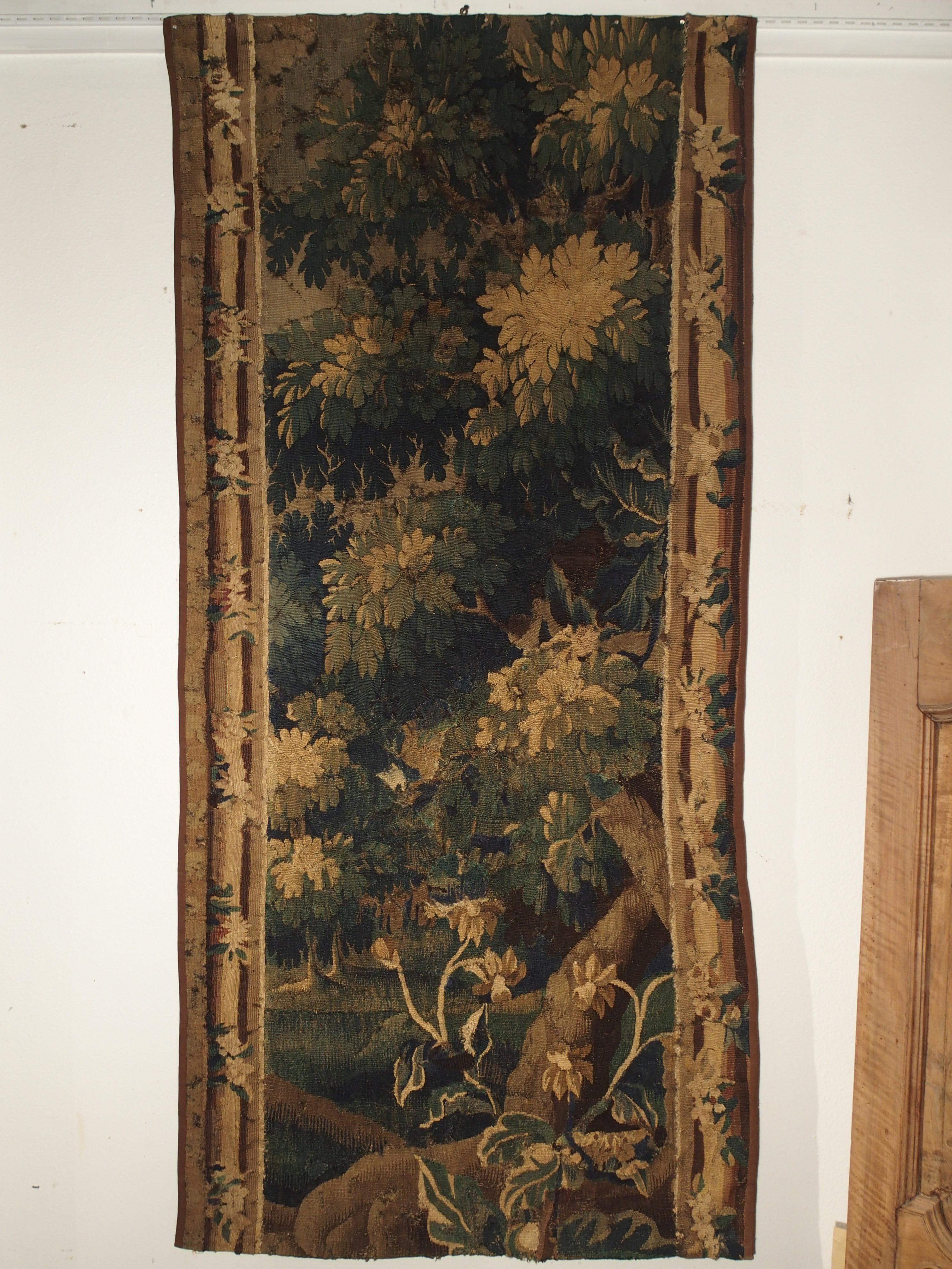 Antique Aubusson Verdure Tapestry Fragment In Fair Condition In Dallas, TX