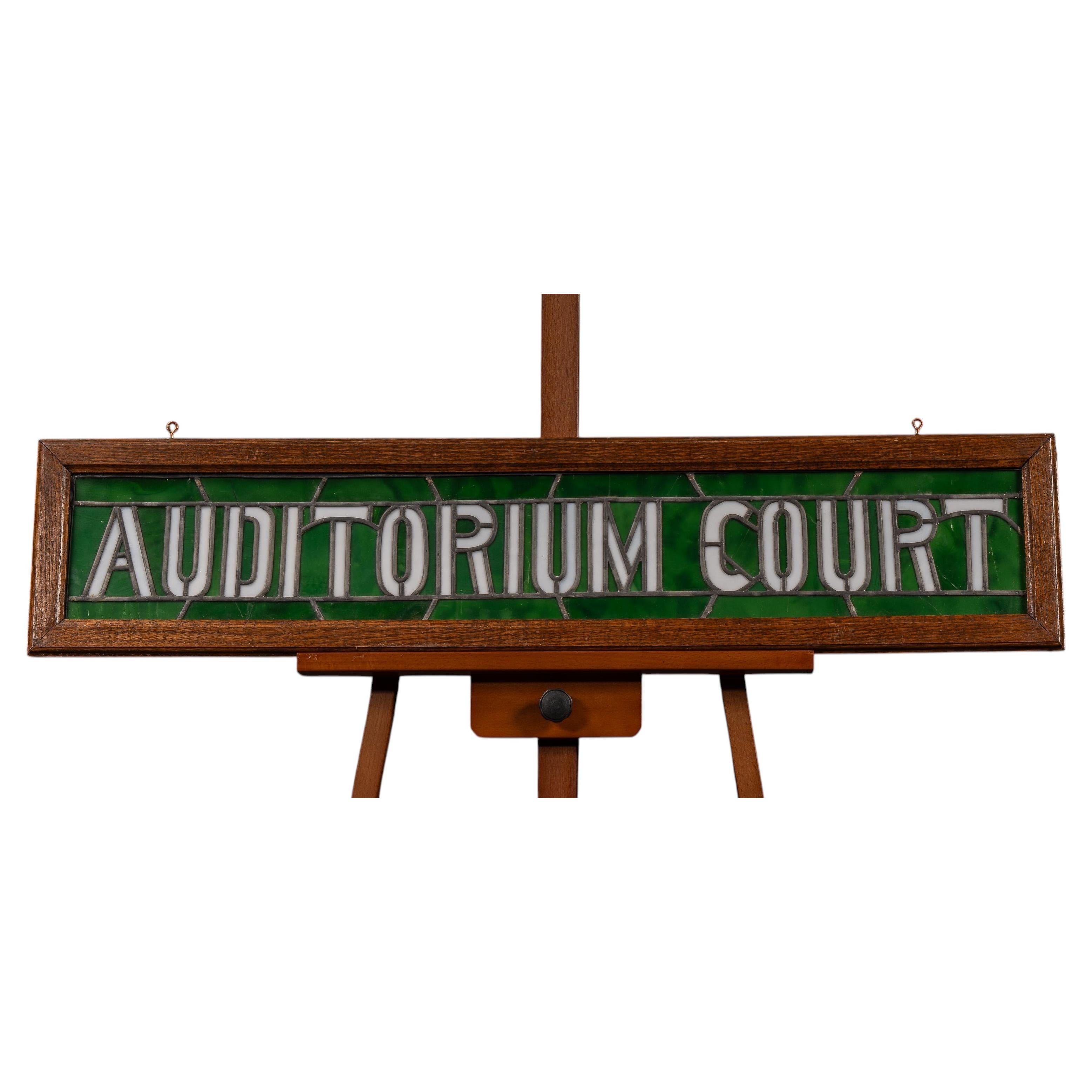 Antique “Auditorium Court” Stained Glass Transom Sign