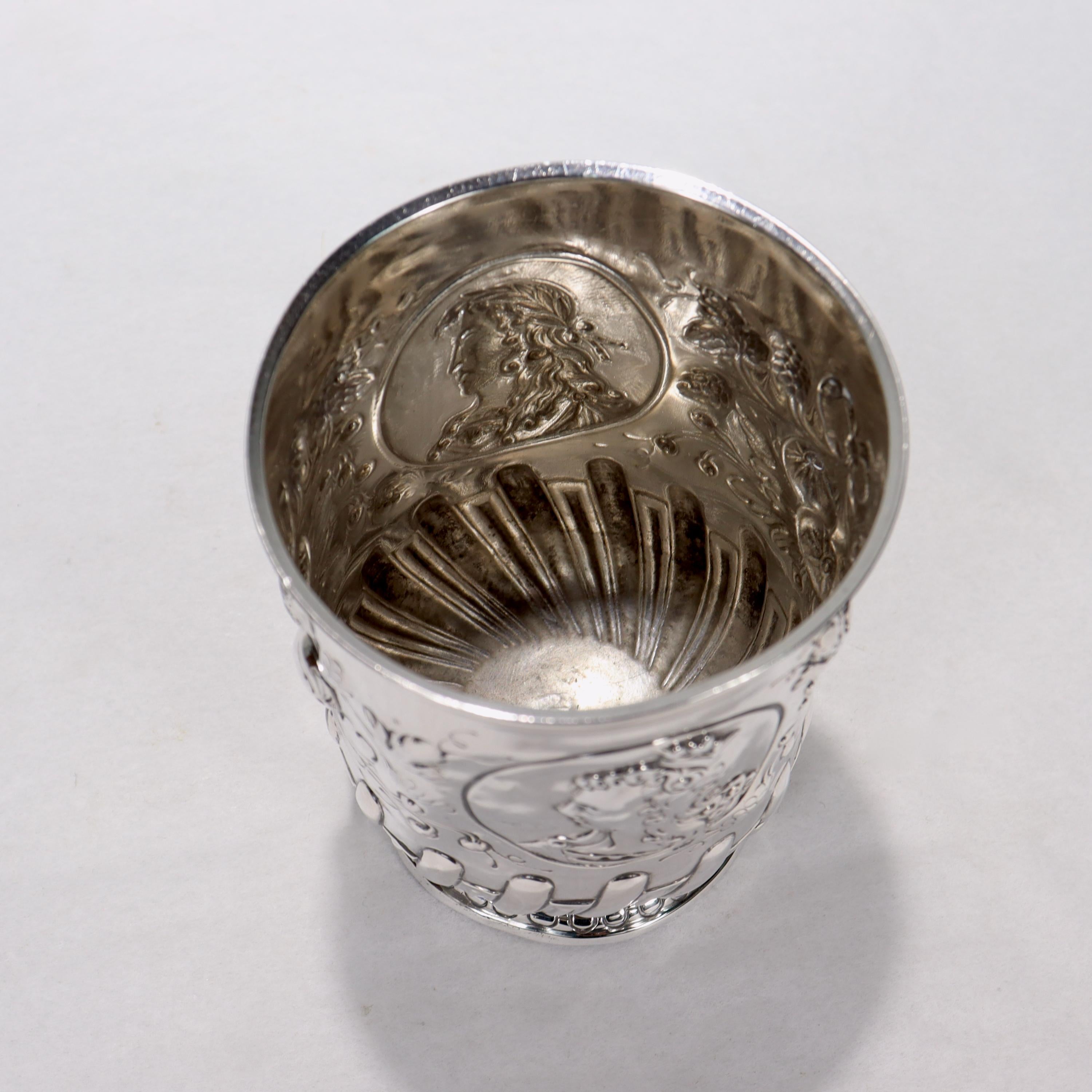 Baroque Antique Augsburg or Hanau Type German Silver Repoussé Beaker or Drinking Mug For Sale