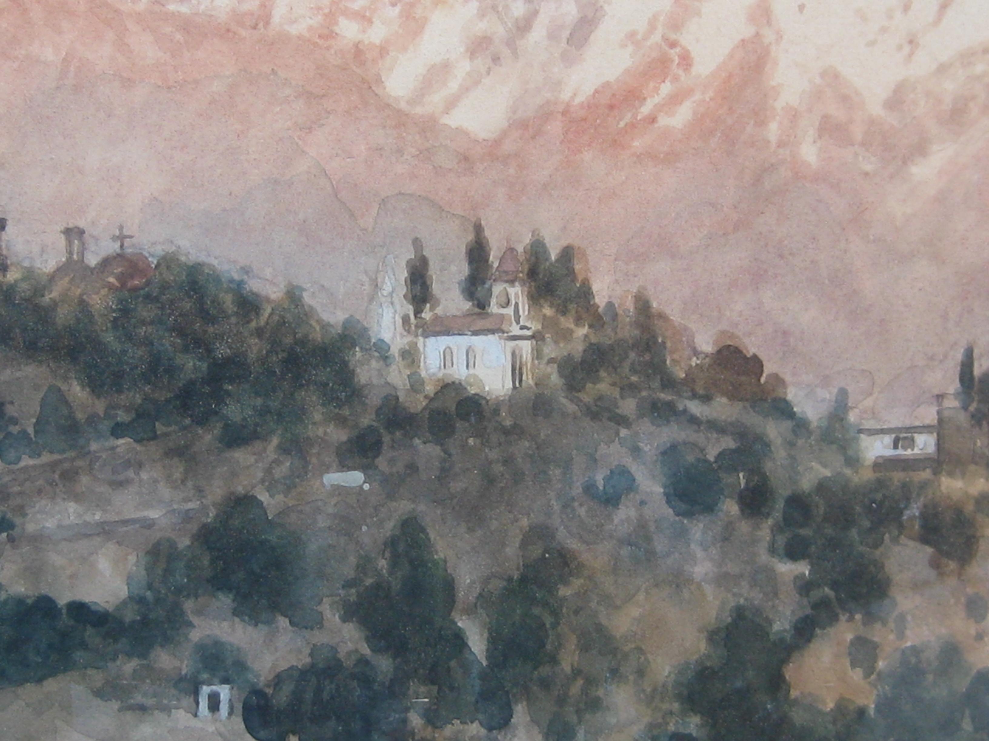 Antique August Lohr Chapultepec Castle Mexico City Watercolor Painting Listed! For Sale 2