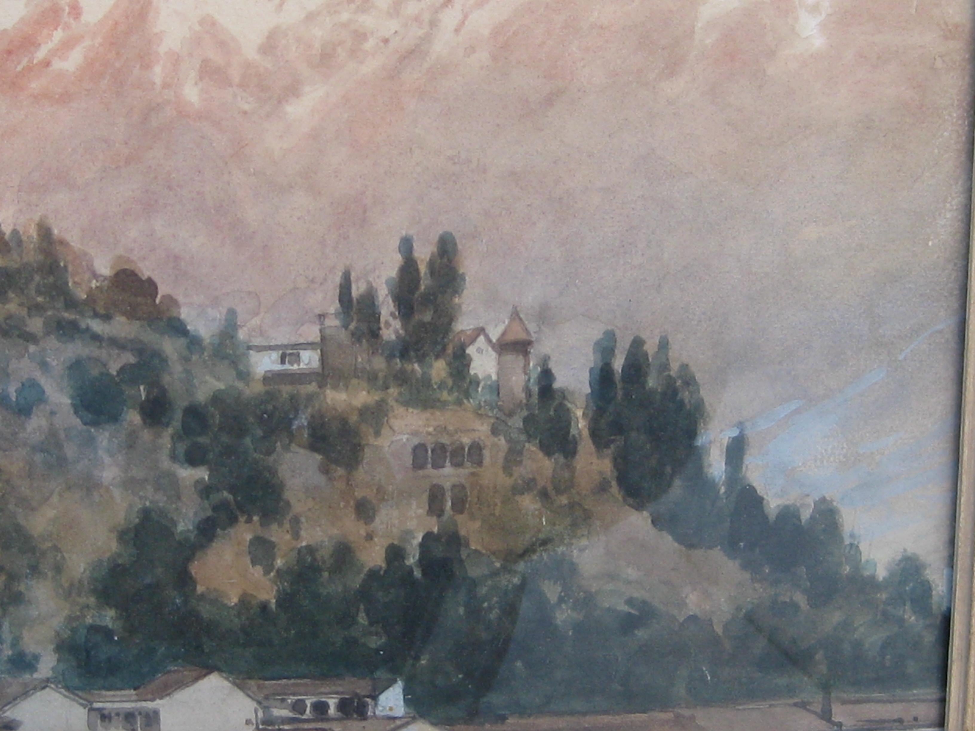 Antique August Lohr Chapultepec Castle Mexico City Watercolor Painting Listed! For Sale 5