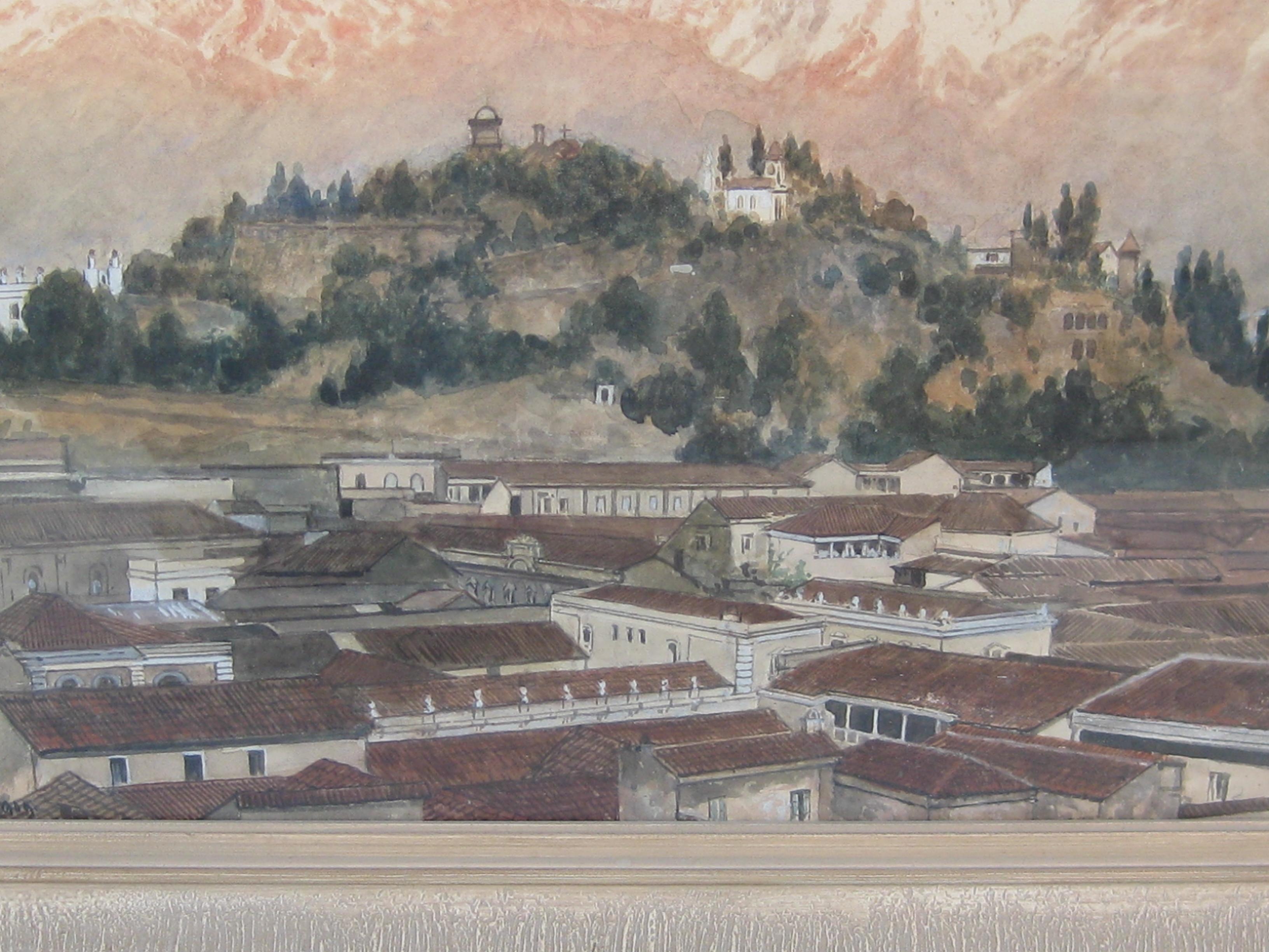 Ancienne peinture à l'aquarelle du château Chapultepec de Mexico d'August Lohr, listée ! Excellent état - En vente à San Diego, CA