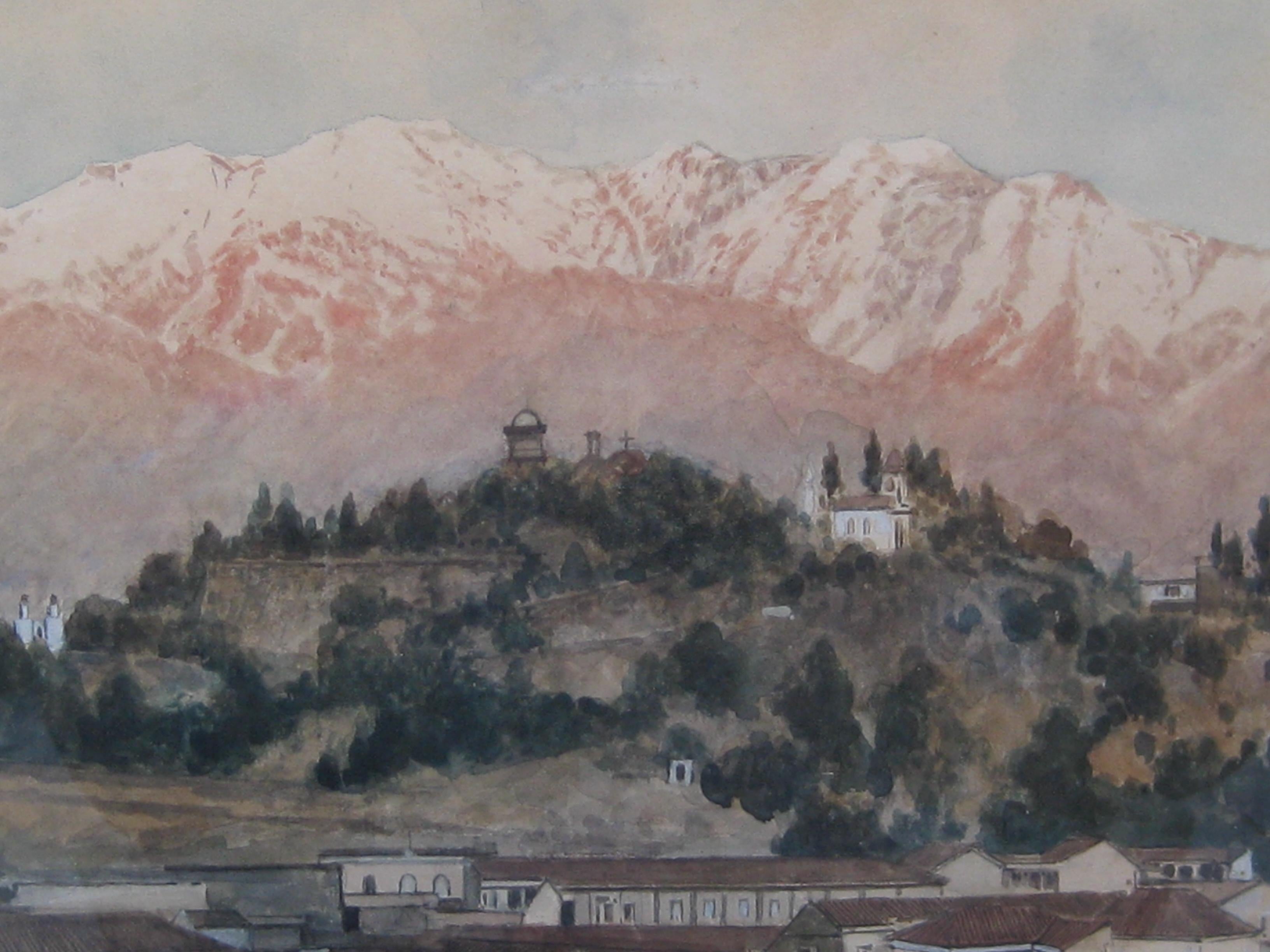 Papier Ancienne peinture à l'aquarelle du château Chapultepec de Mexico d'August Lohr, listée ! en vente