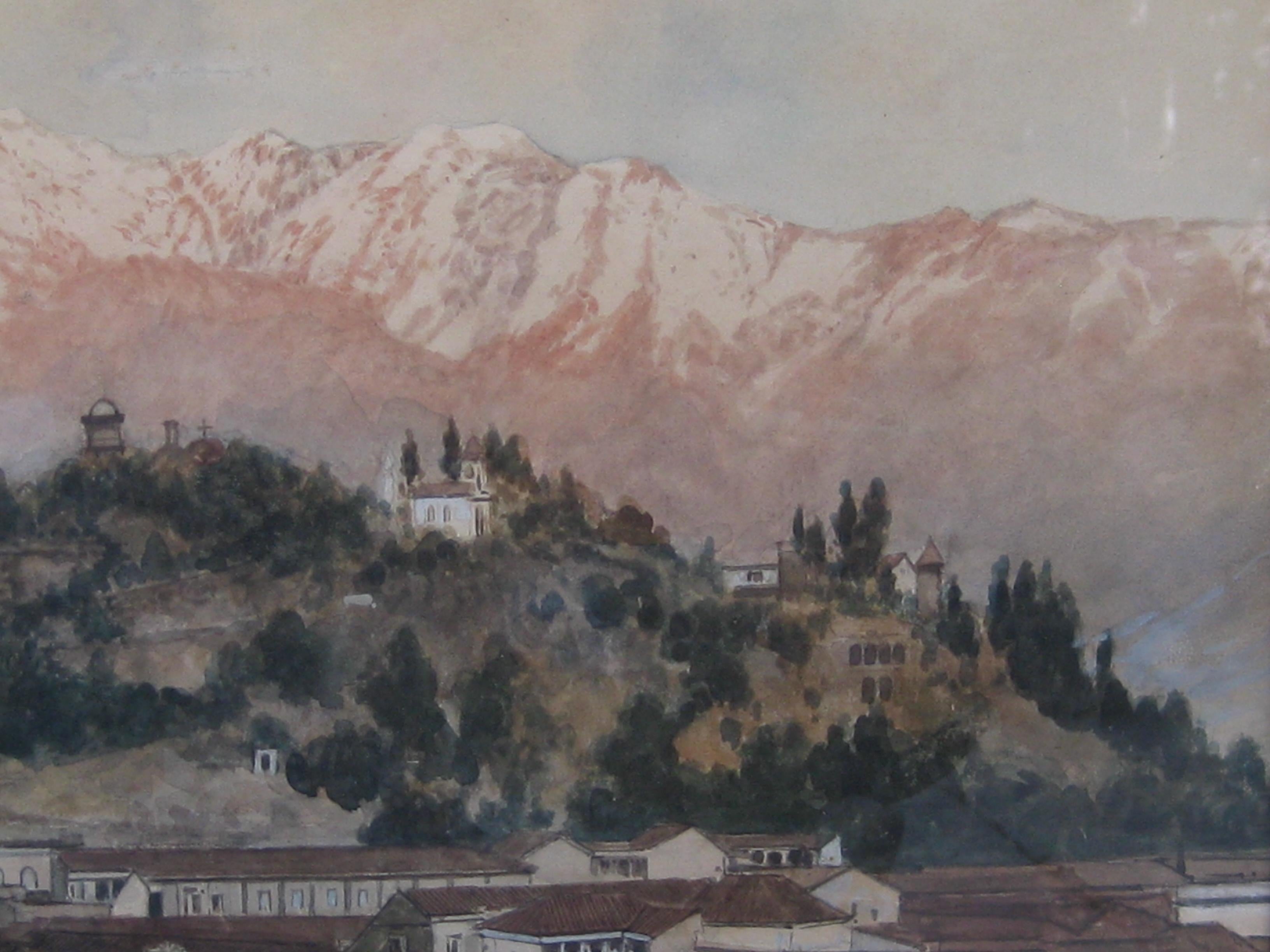 Paper Antique August Lohr Chapultepec Castle Mexico City Watercolor Painting Listed! For Sale