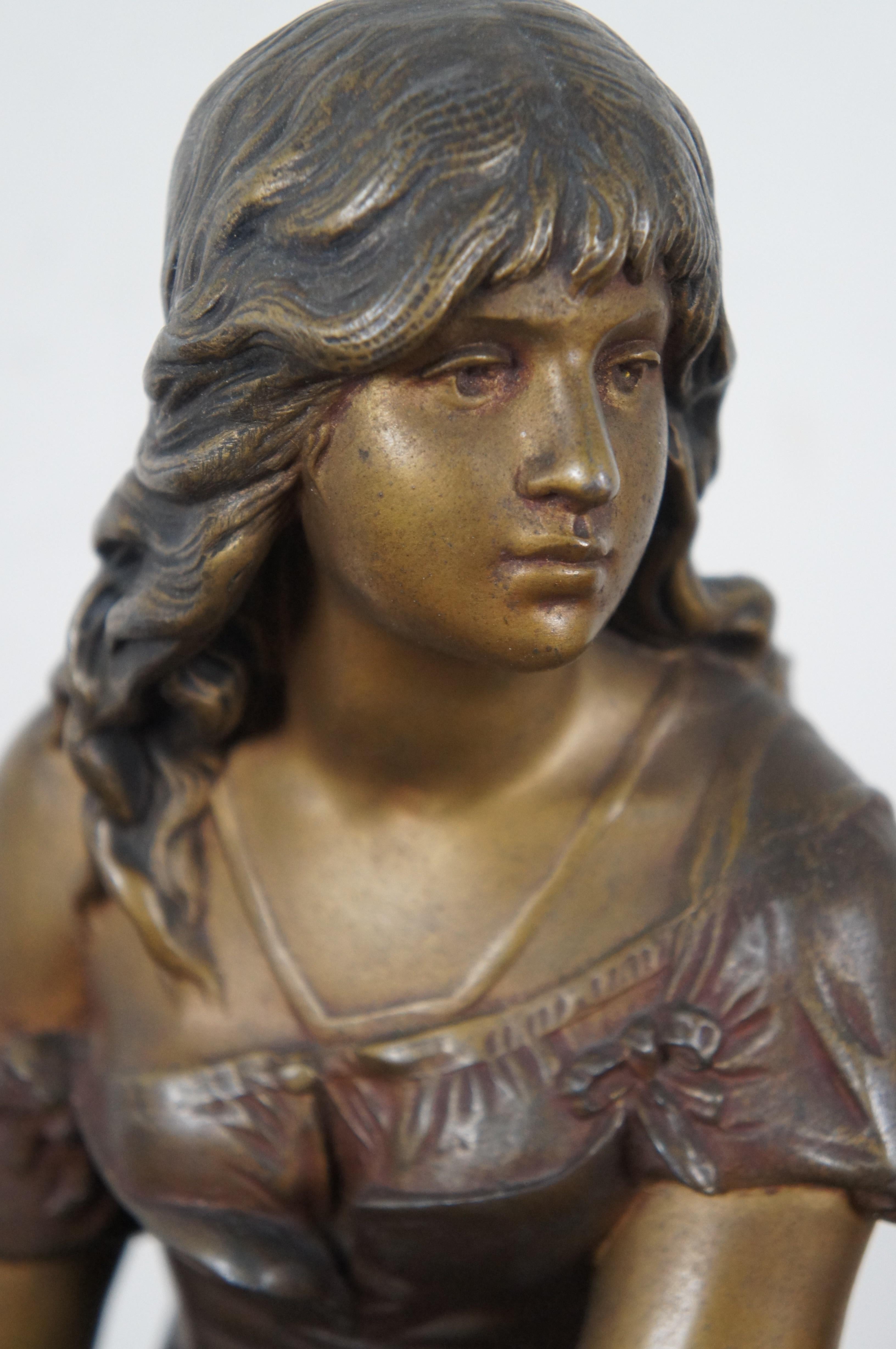 Antique Auguste Moreau French Bronze Seated Young Woman Sculpture Paris For Sale 6