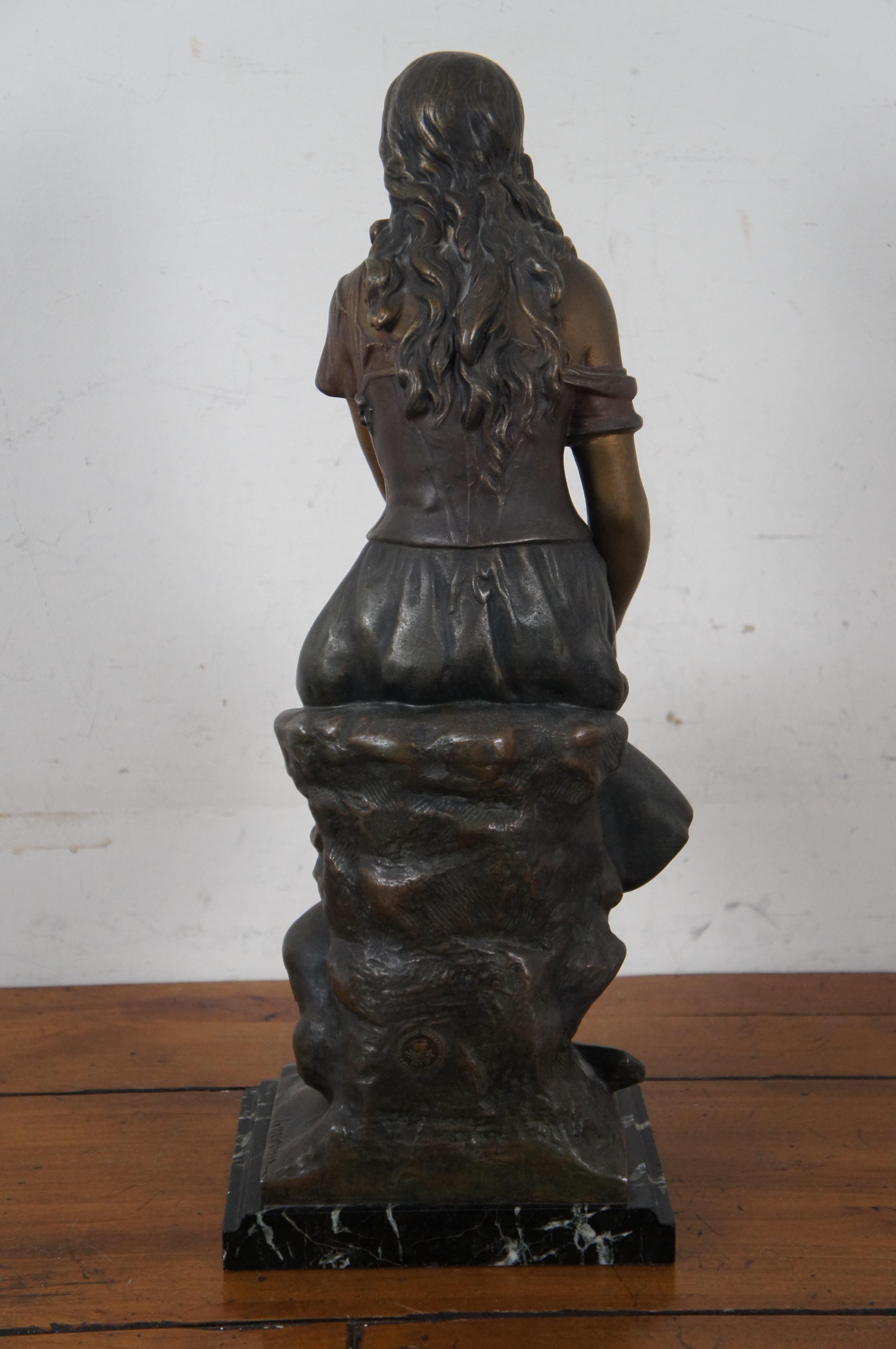 Antique Auguste Moreau French Bronze Seated Young Woman Sculpture Paris In Good Condition For Sale In Dayton, OH