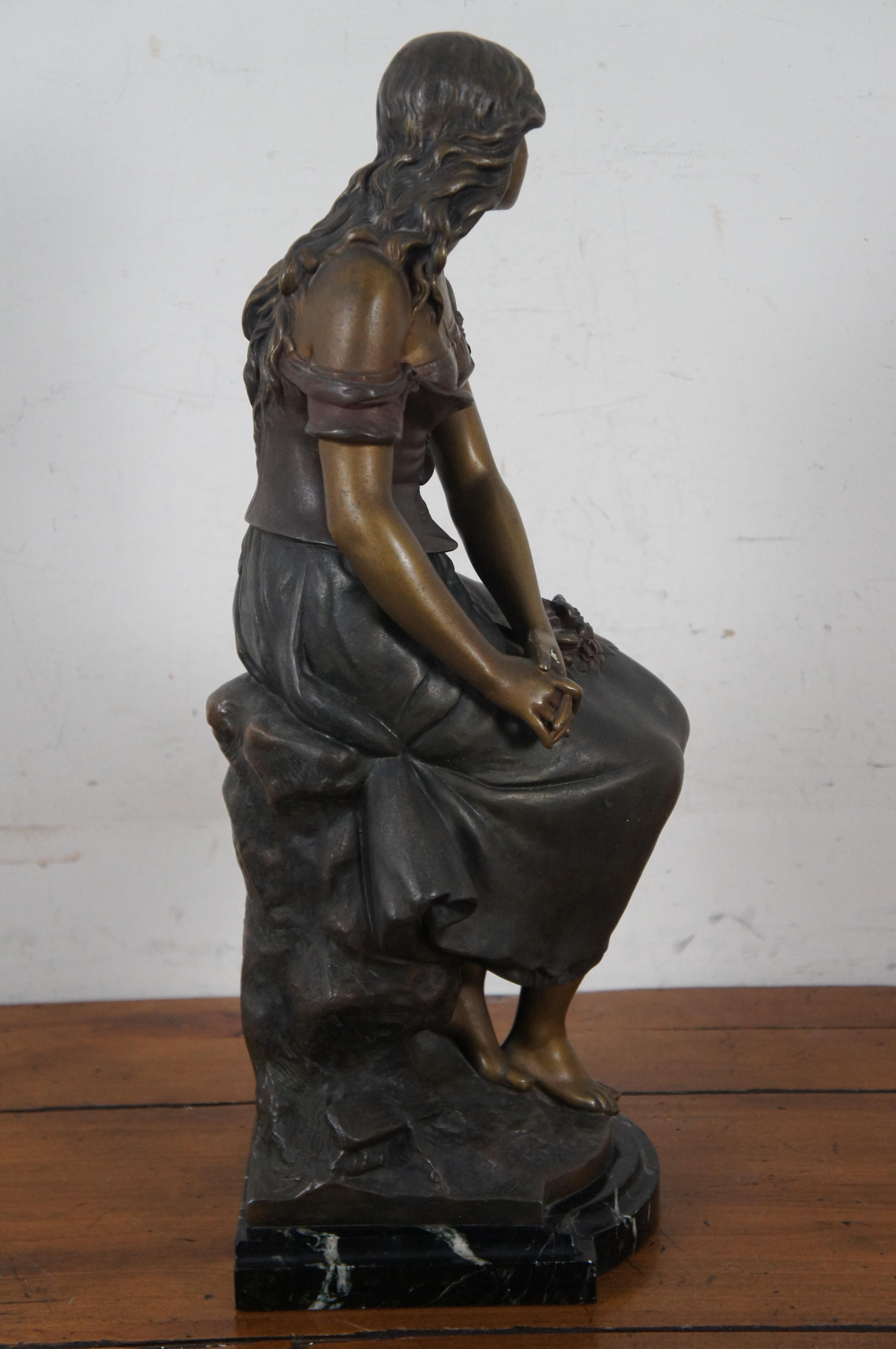 20th Century Antique Auguste Moreau French Bronze Seated Young Woman Sculpture Paris For Sale
