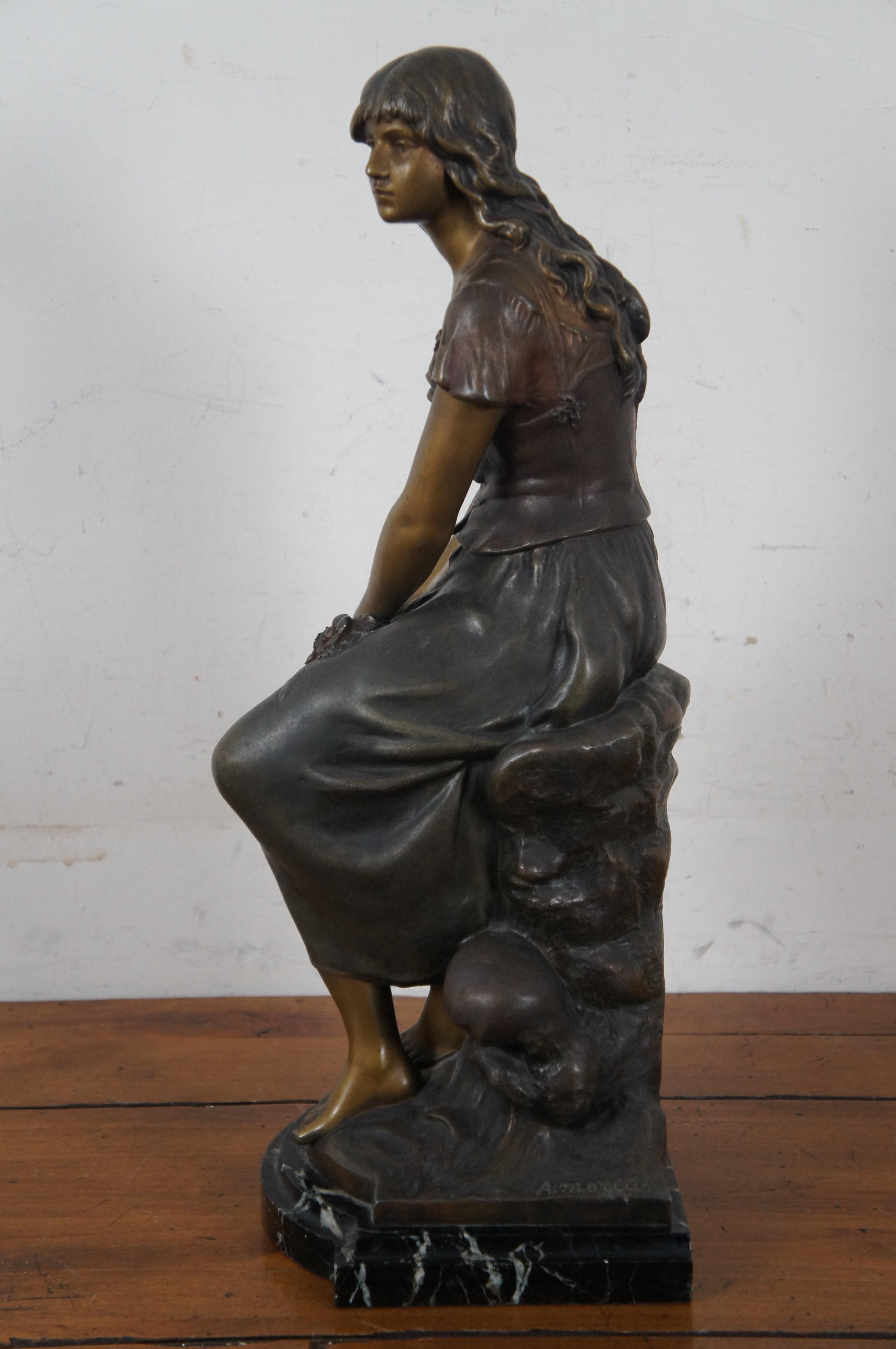 Antique Auguste Moreau French Bronze Seated Young Woman Sculpture Paris For Sale 1
