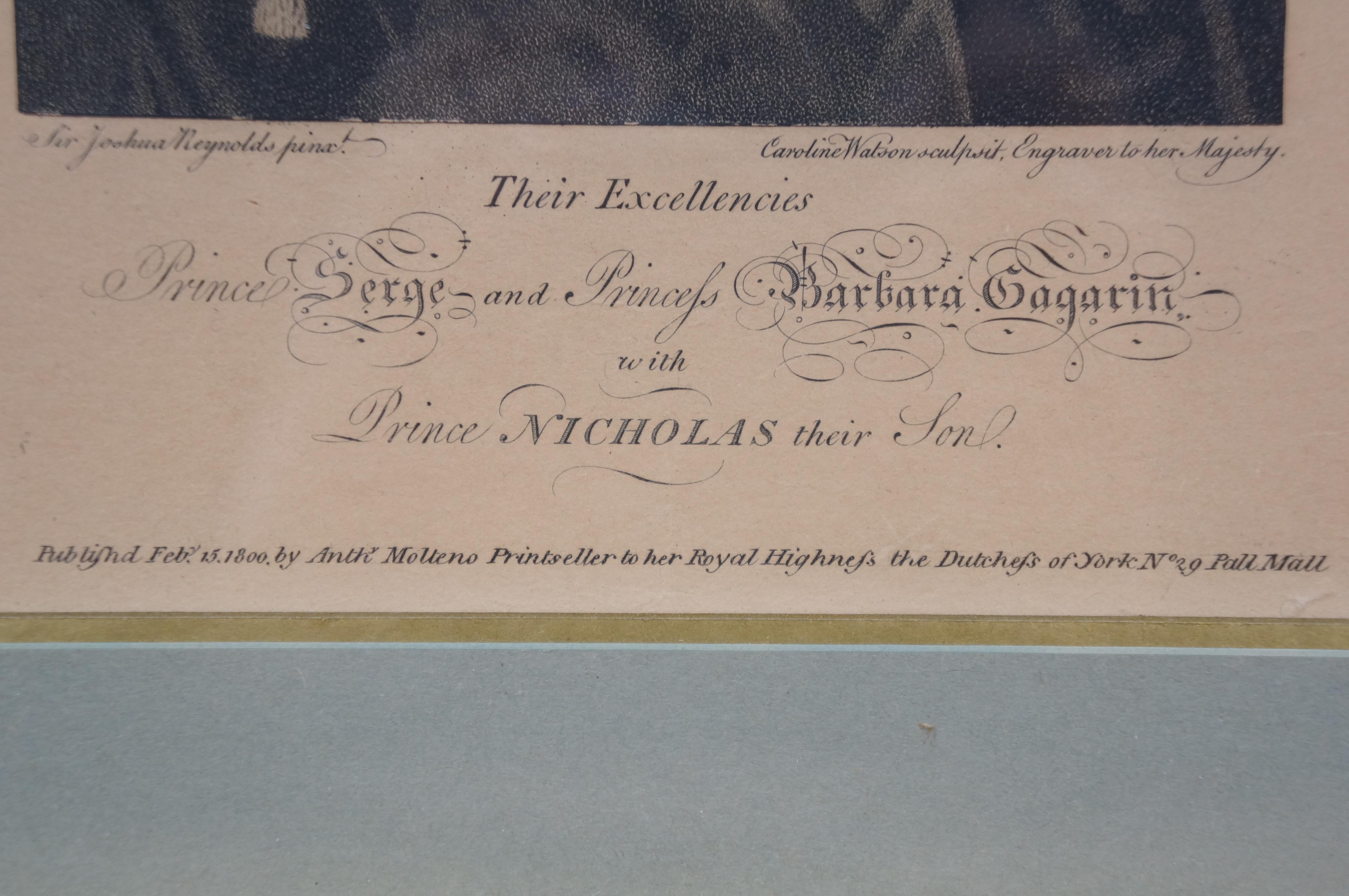 Incisione antica alla Auquatint Principe Serge Gagarin Principessa Barbara Figlio Nicholas in vendita 2