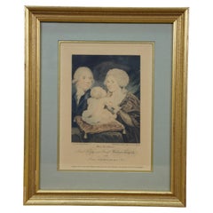 Incisione antica alla Auquatint Principe Serge Gagarin Principessa Barbara Figlio Nicholas