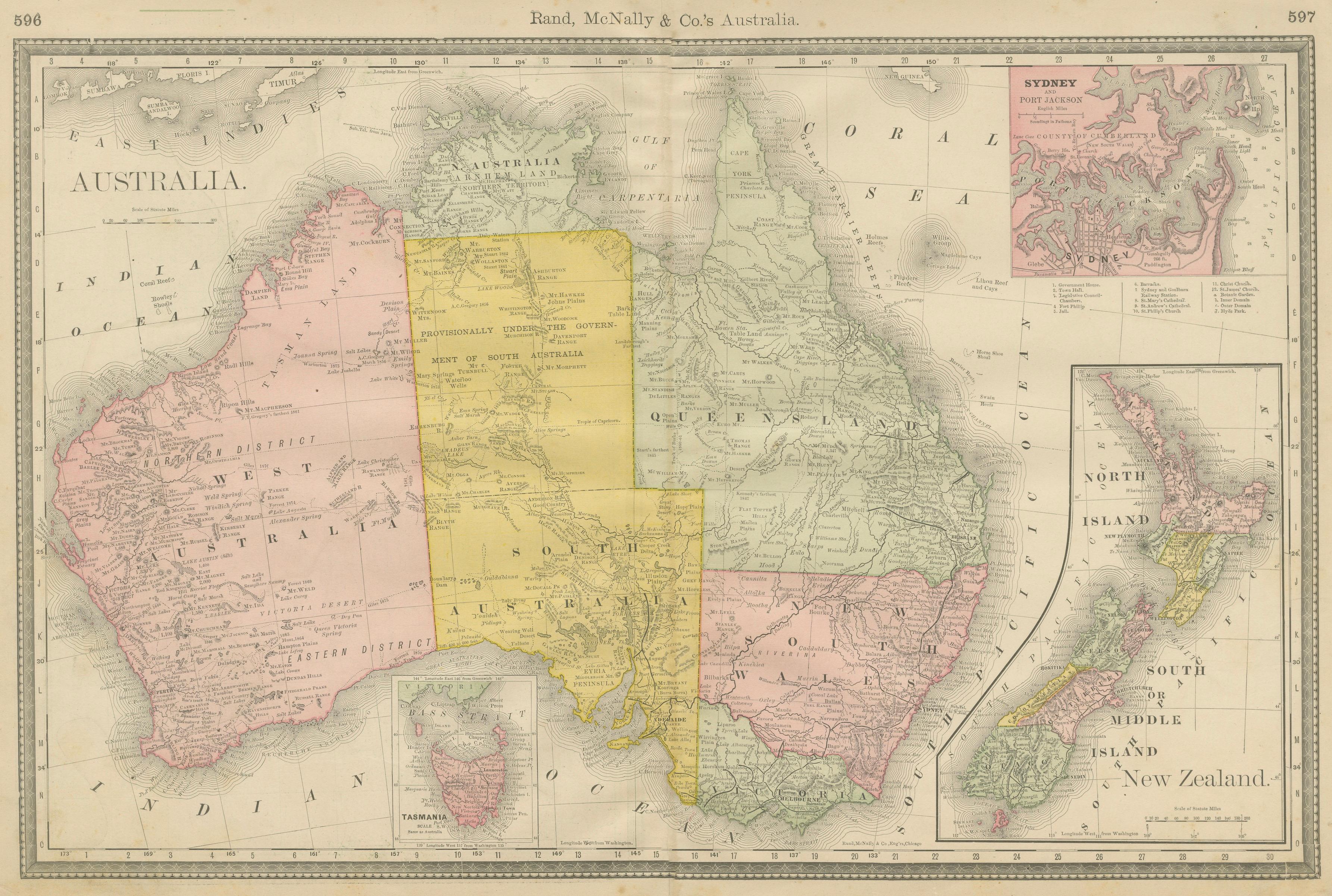 Antique Australia & New Zealand Map Wall Art – Rand McNally Atlas, c.1888