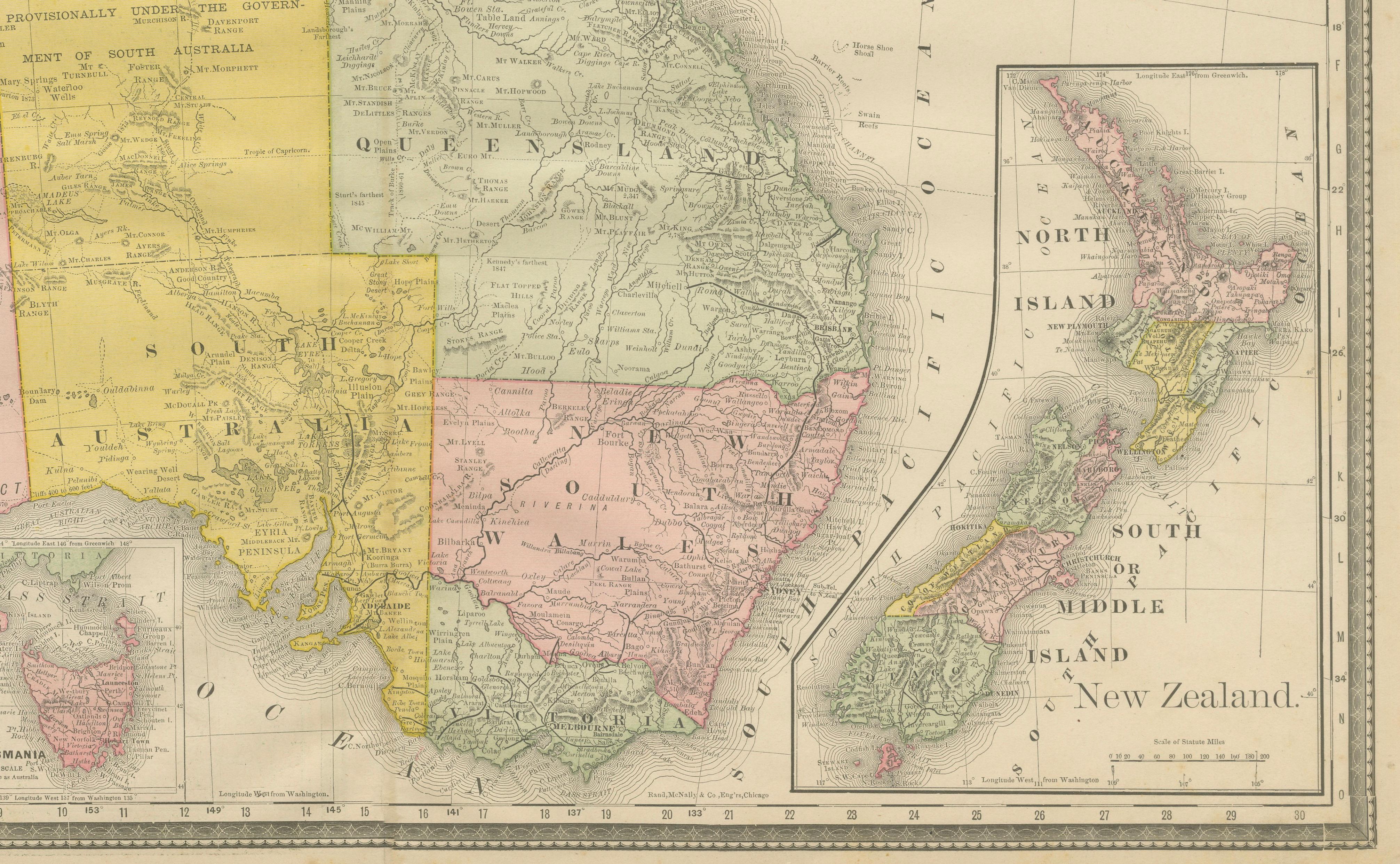 Antique Australia & New Zealand Map Wall Art – Rand McNally Atlas, c.1888