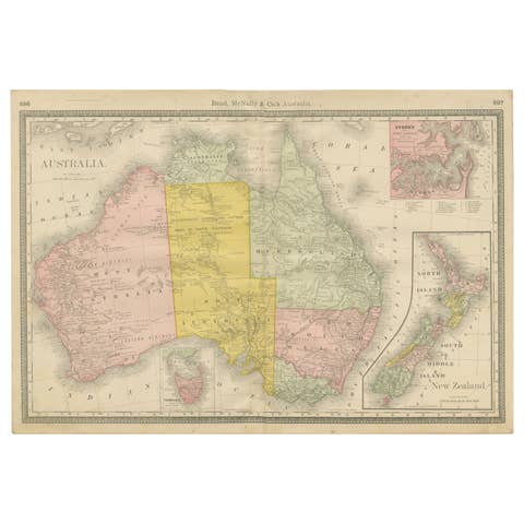 Antique Australia & New Zealand Map Wall Art – Rand McNally Atlas, c.1888