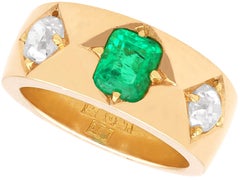 Antique Australian 0.80 Carat Emerald 0.97 Carat Diamond 18k Yellow Gold Ring