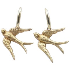 Antique Australian 9 Carat Yellow Gold Sparrow Drop Earrings