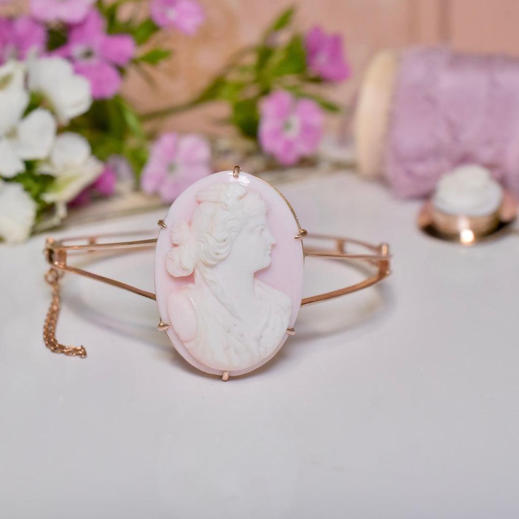 Antique Australian 9ct Rose Gold Conch Shell Cameo Bangle 1