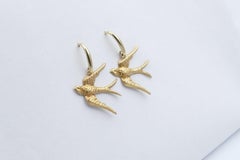 Antique Australian 9 Carat Yellow Gold Sparrow Drop Earrings