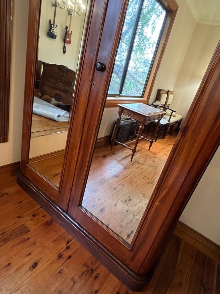Antique Australian Cedar Two Mirror Door Wardrobe For Sale at 1stDibs