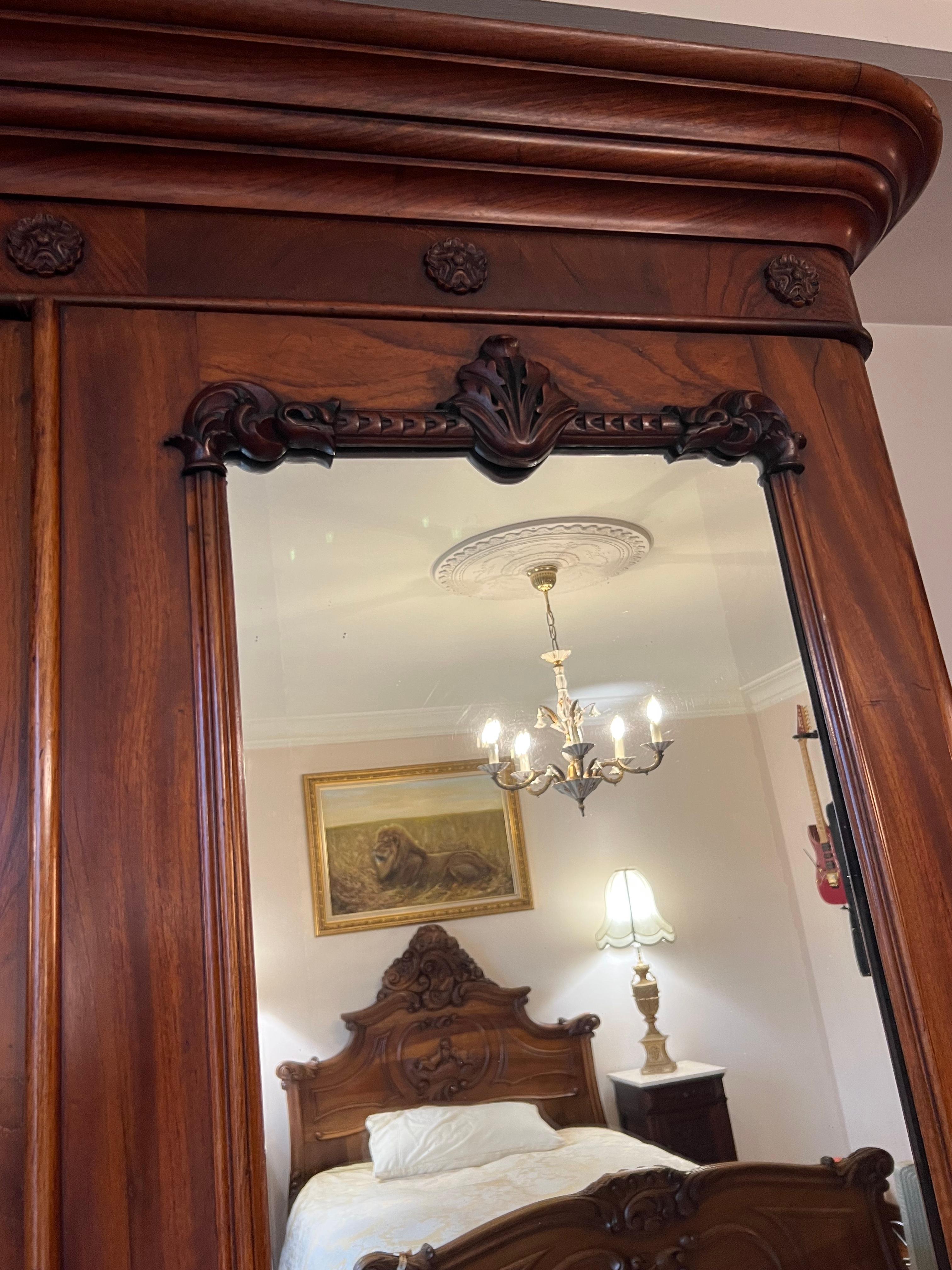 19th Century Antique Australian Cedar Two Mirror Door Wardrobe For Sale