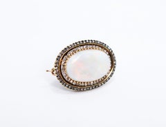 Antique Australian Opal and Diamond 18 Carat Gold Brooch, circa 1900s
