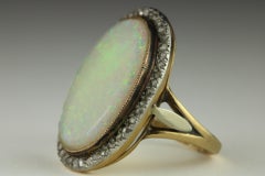 Antique Australian Opal and Rose-Cut Diamond Cocktail Ring
