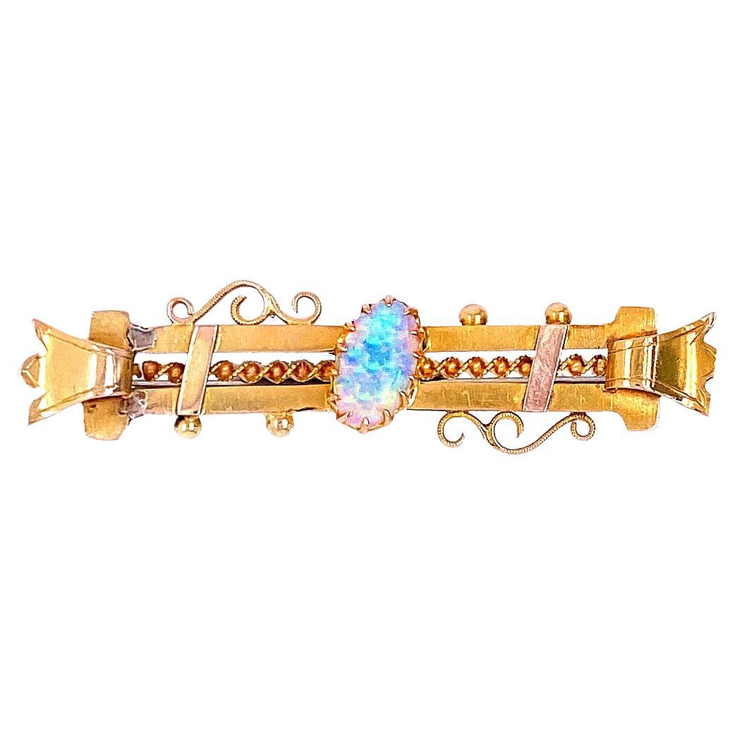 Antique Australian Opal Bar Brooch, Circa 1910 - 1915