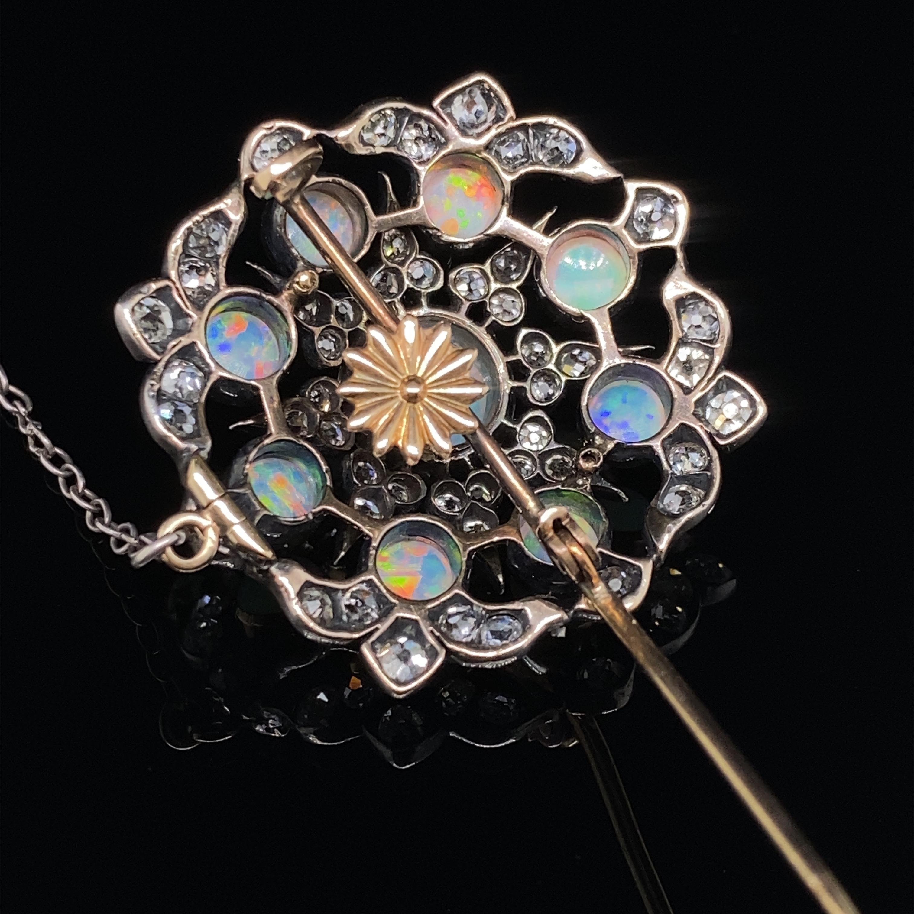 Antique Australian Opal & Old Cut Diamond Brooch For Sale 1