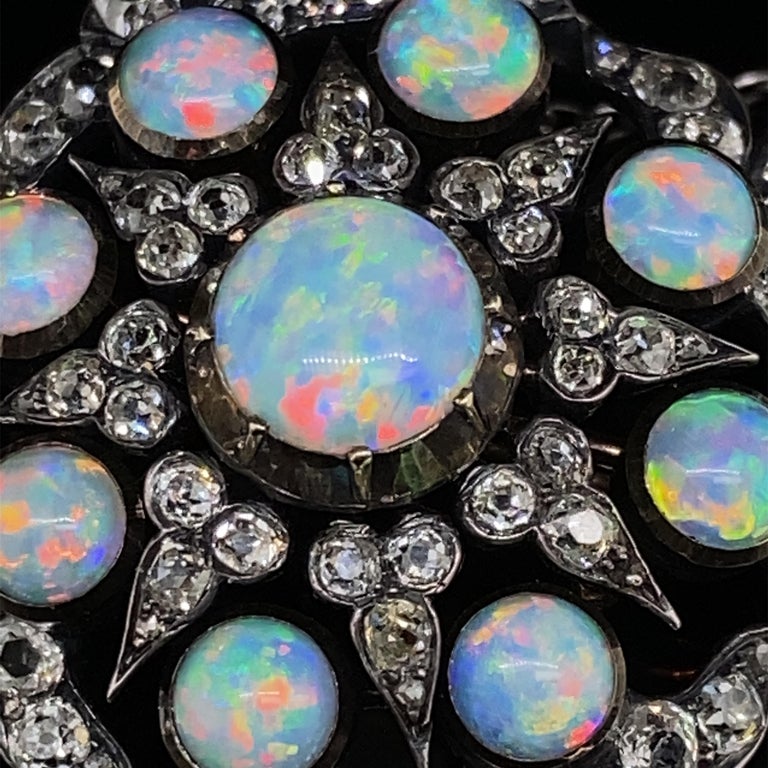 Antique Australian Opal and Old Cut Diamond Brooch For Sale at 1stDibs