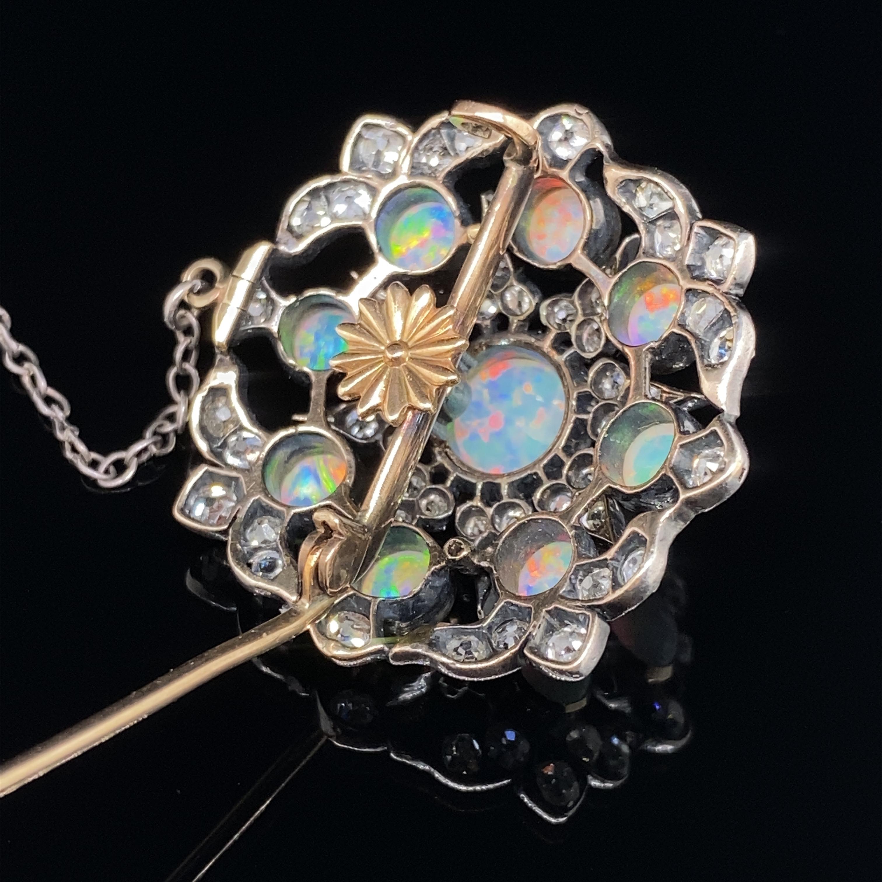 Women's Antique Australian Opal & Old Cut Diamond Brooch For Sale