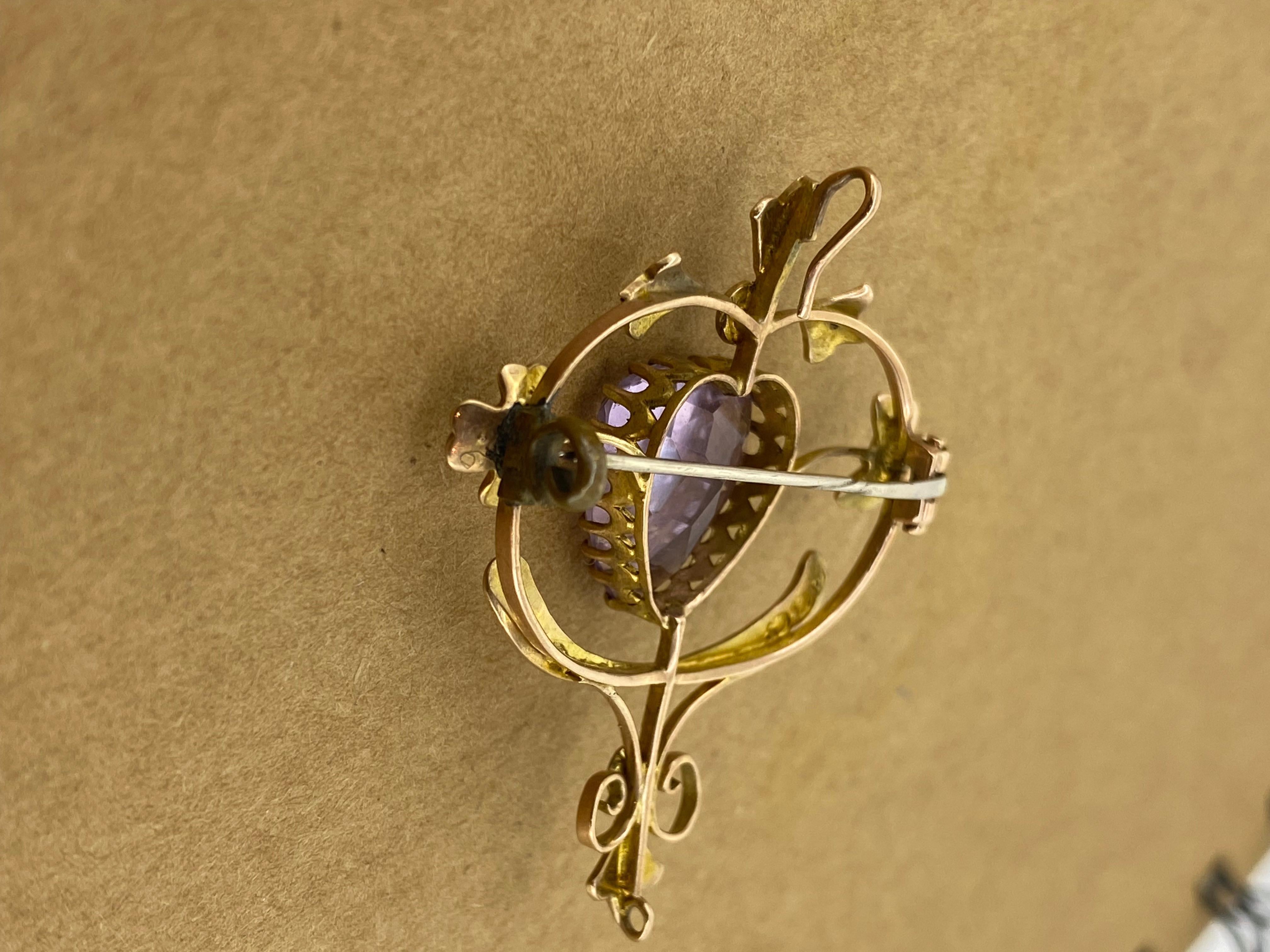 Antique Australian Willis & Sons Amethyst Seed Pearl 9K Gold Brooch/Pendant For Sale 1