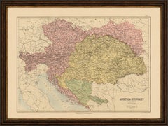 Mapa antiguo de Austria-Hungría, Imperio austrohúngaro, Bartholomew, 1884