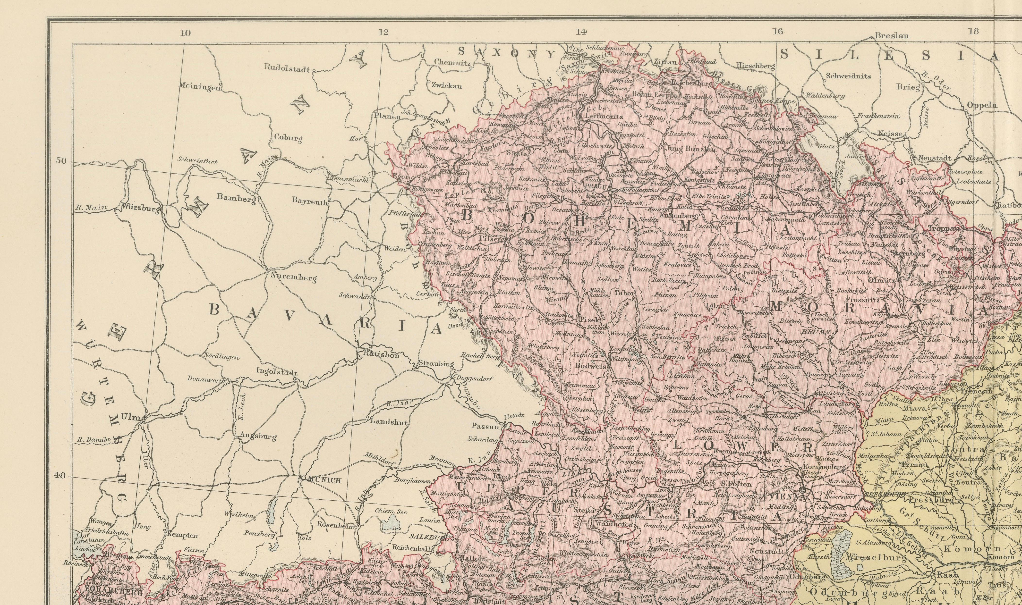 Antique Austria-Hungary Map, Austro-Hungarian Empire, Bartholomew, 1884