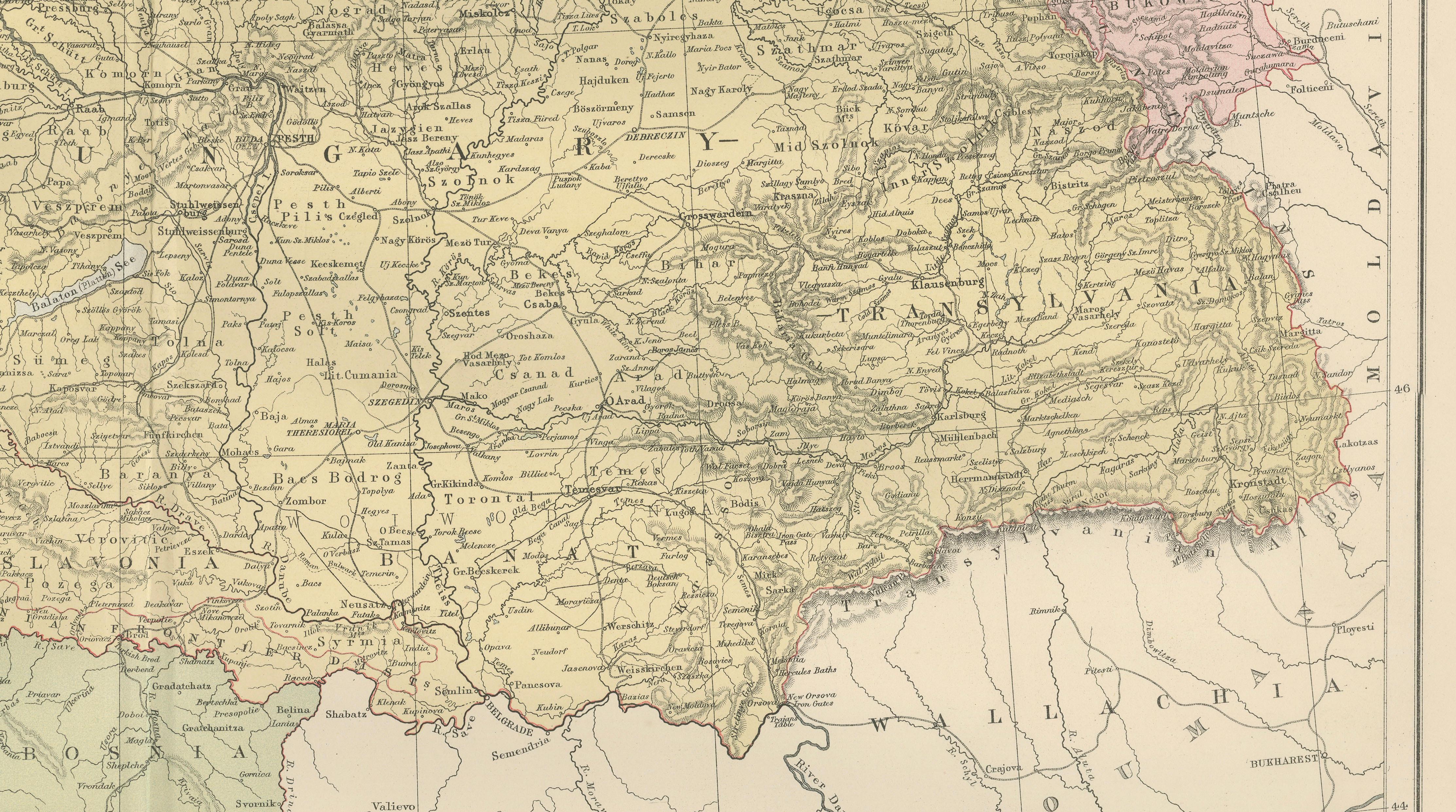 Antique Austria-Hungary Map, Austro-Hungarian Empire, Bartholomew, 1884
