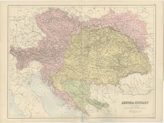 Mapa antiguo de Austria-Hungría, Imperio austrohúngaro, Bartholomew, 1884
