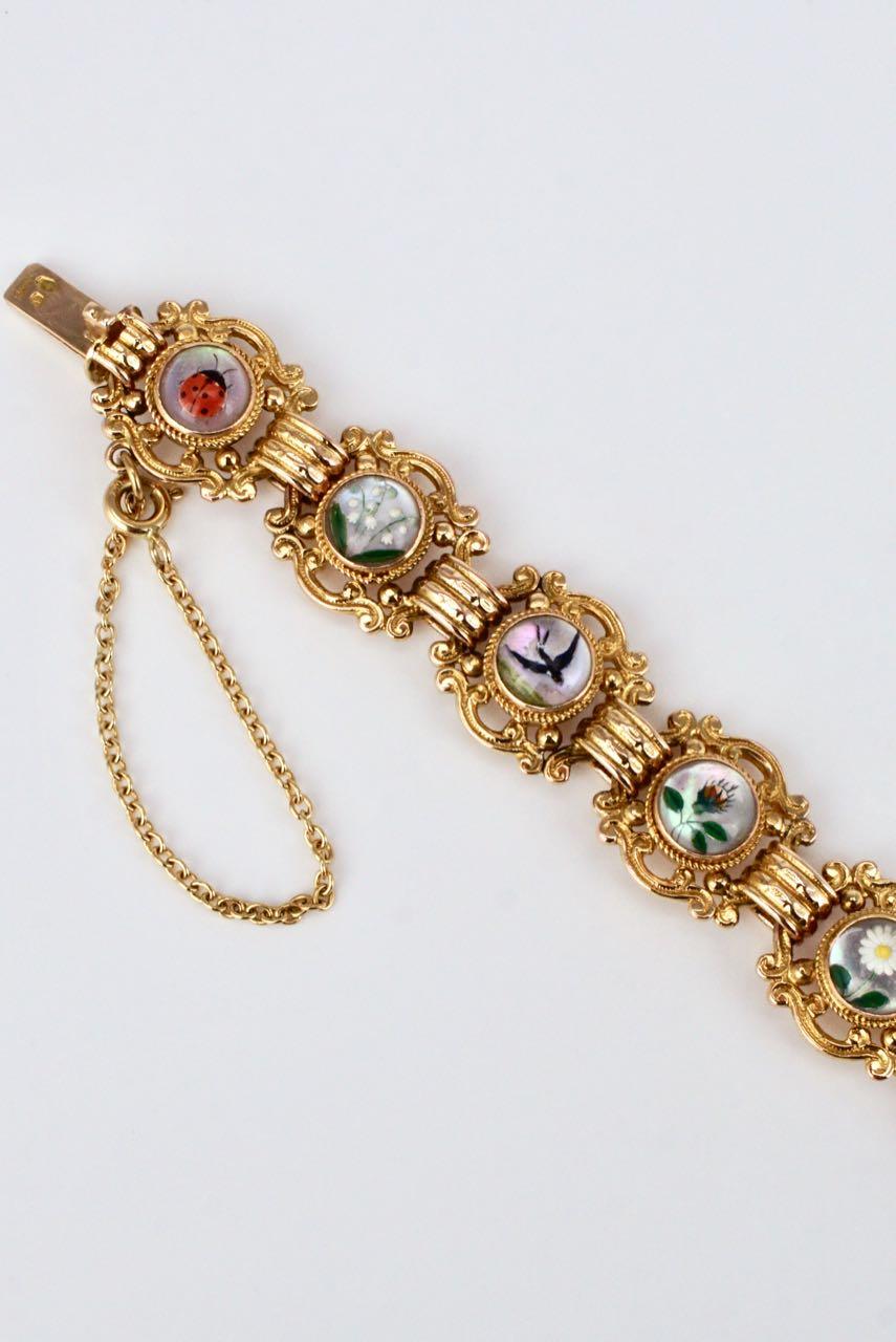 Cabochon Antique Austrian 14 Karat Yellow Gold Essex Crystal Bracelet