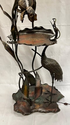 Antique Austrian Aesthetic Cold-Painted Floor Lamp with Heron