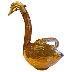 Antique Austrian Amber Glass Swan Decanter with Brass Hardware, circa 1900