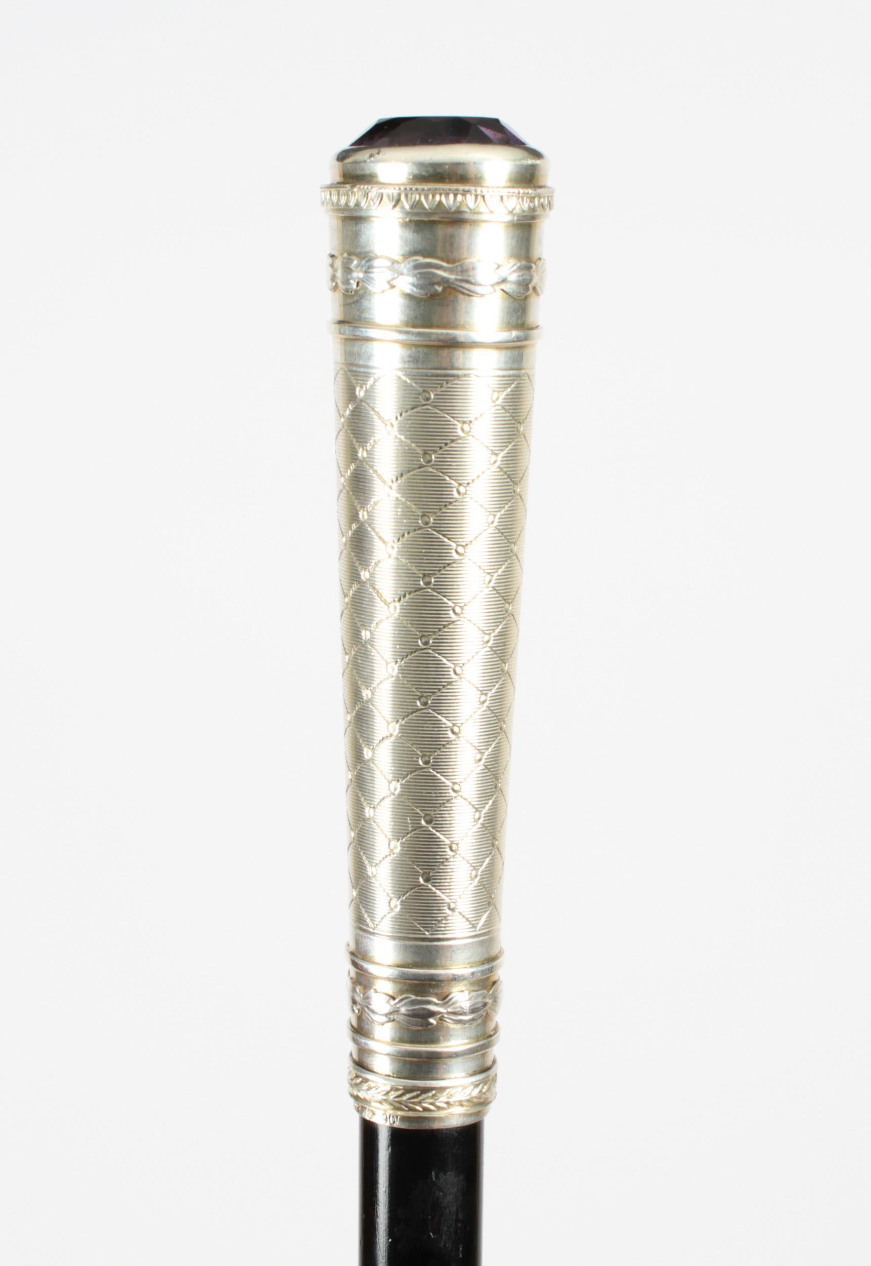 Antique Austrian Amethyst Sterling Silver Walking Stick Cane Adam Schied 1900 In Good Condition In London, GB