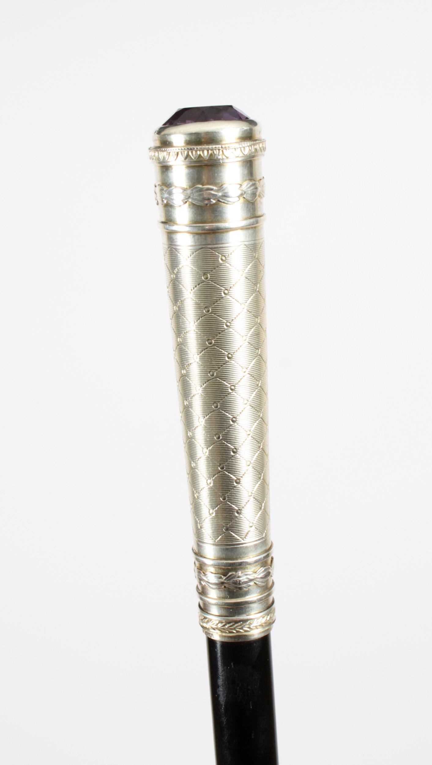 Antique Austrian Amethyst Sterling Silver Walking Stick Cane Adam Schied 1900 1