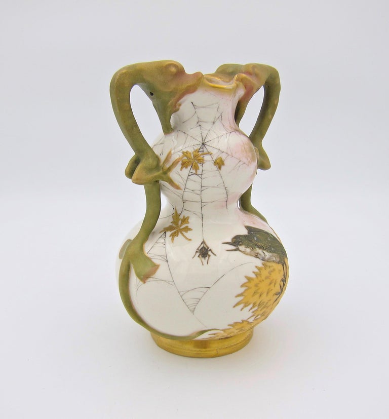 Antique Austrian Amphora Rstk Ivory Porcelain Vase With Dragon Handles For Sale At 1stdibs