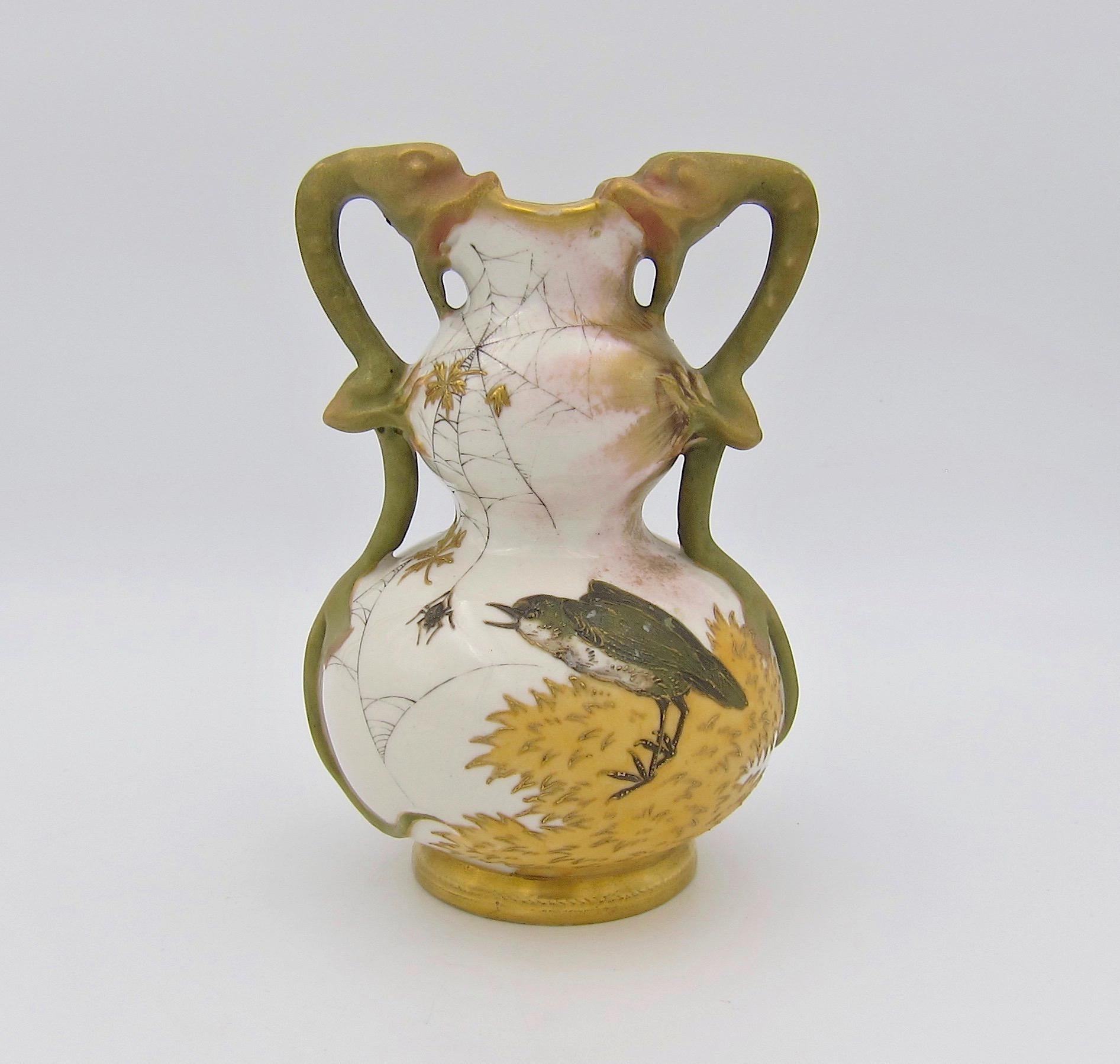 Art Nouveau Antique Austrian RStK Amphora Ivory Porcelain Vase with Dragon Handles