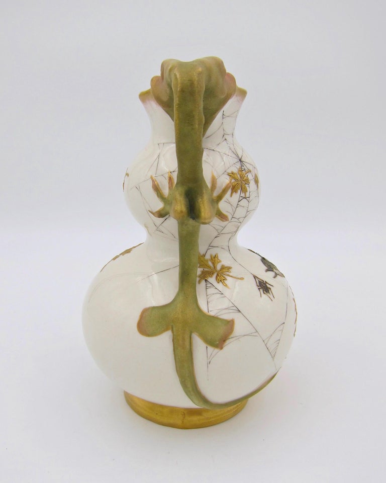 Antique Austrian Amphora RStK Ivory Porcelain Vase with Dragon Handles