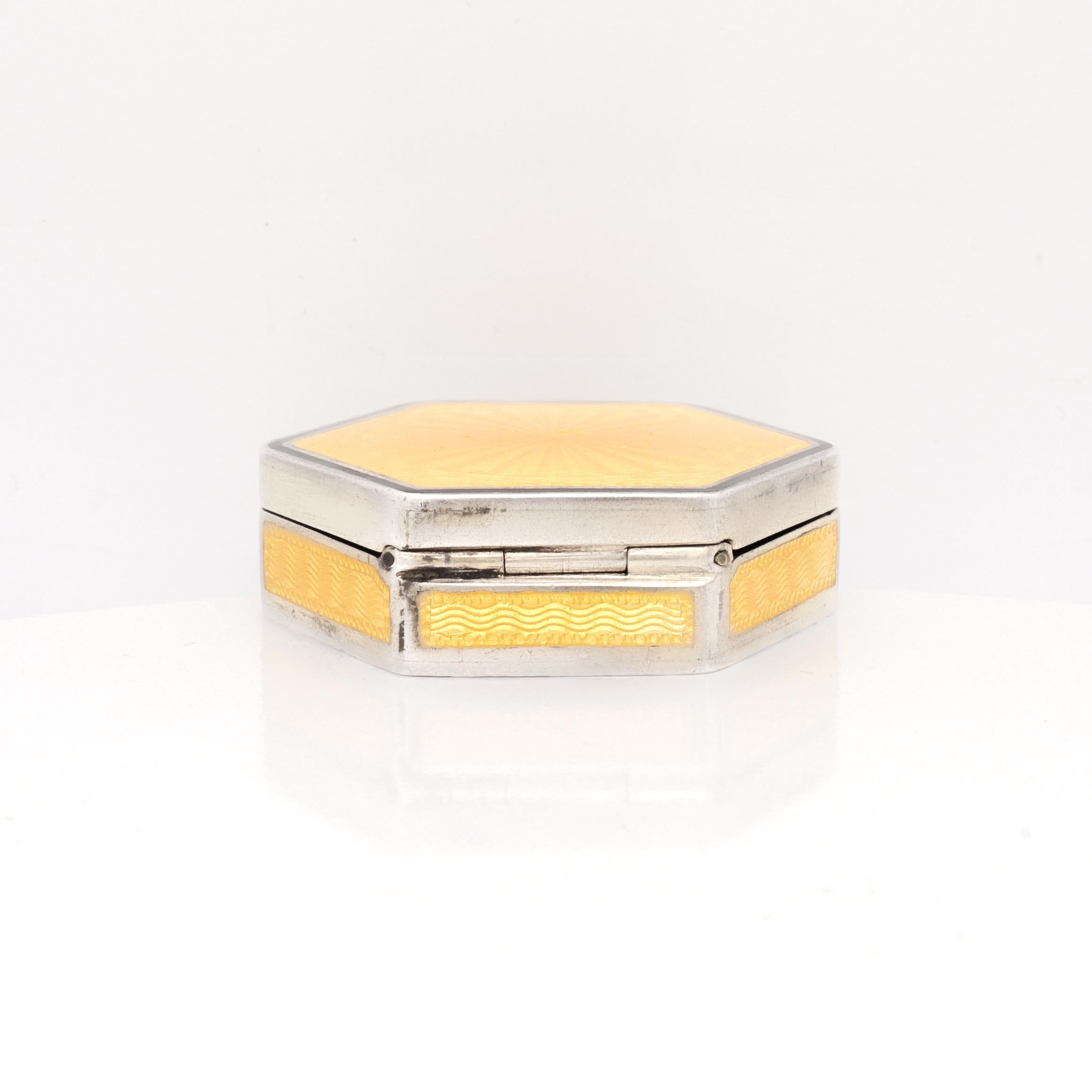 Antique Austrian Art Deco Guilloche Enamel & Sterling Silver Compact / Pill Box For Sale 6