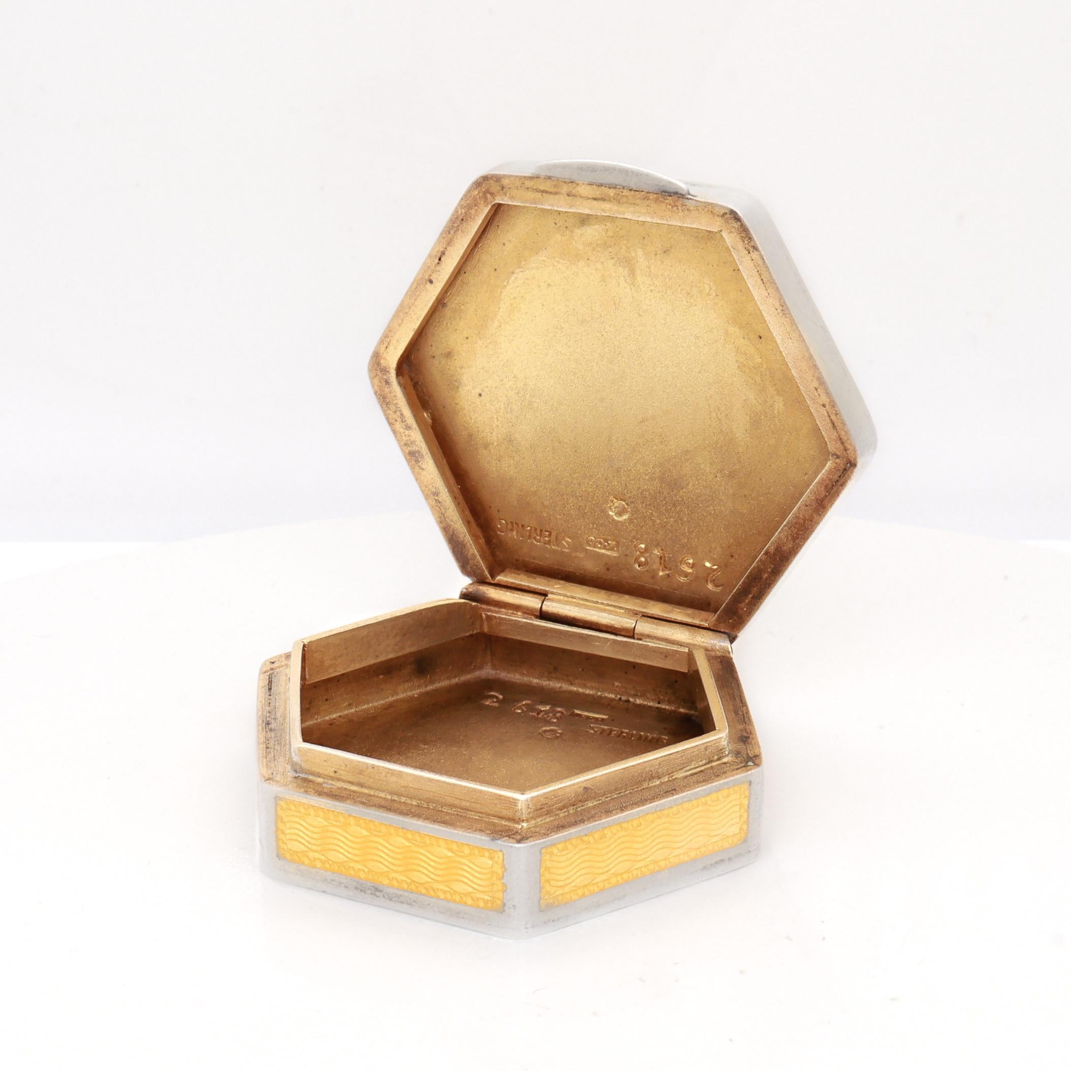 Antique Austrian Art Deco Guilloche Enamel & Sterling Silver Compact / Pill Box For Sale 8