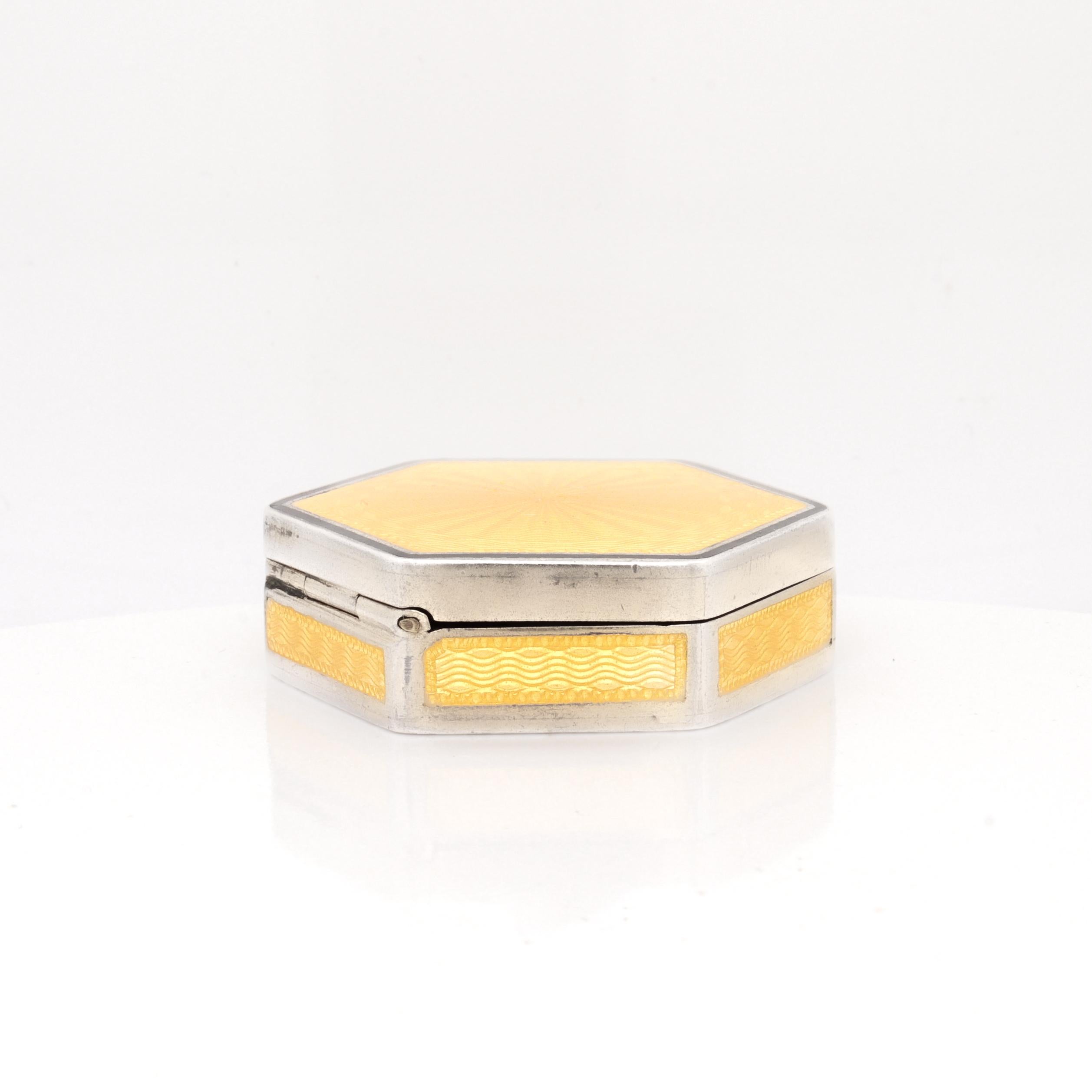 Antique Austrian Art Deco Guilloche Enamel & Sterling Silver Compact / Pill Box For Sale 2