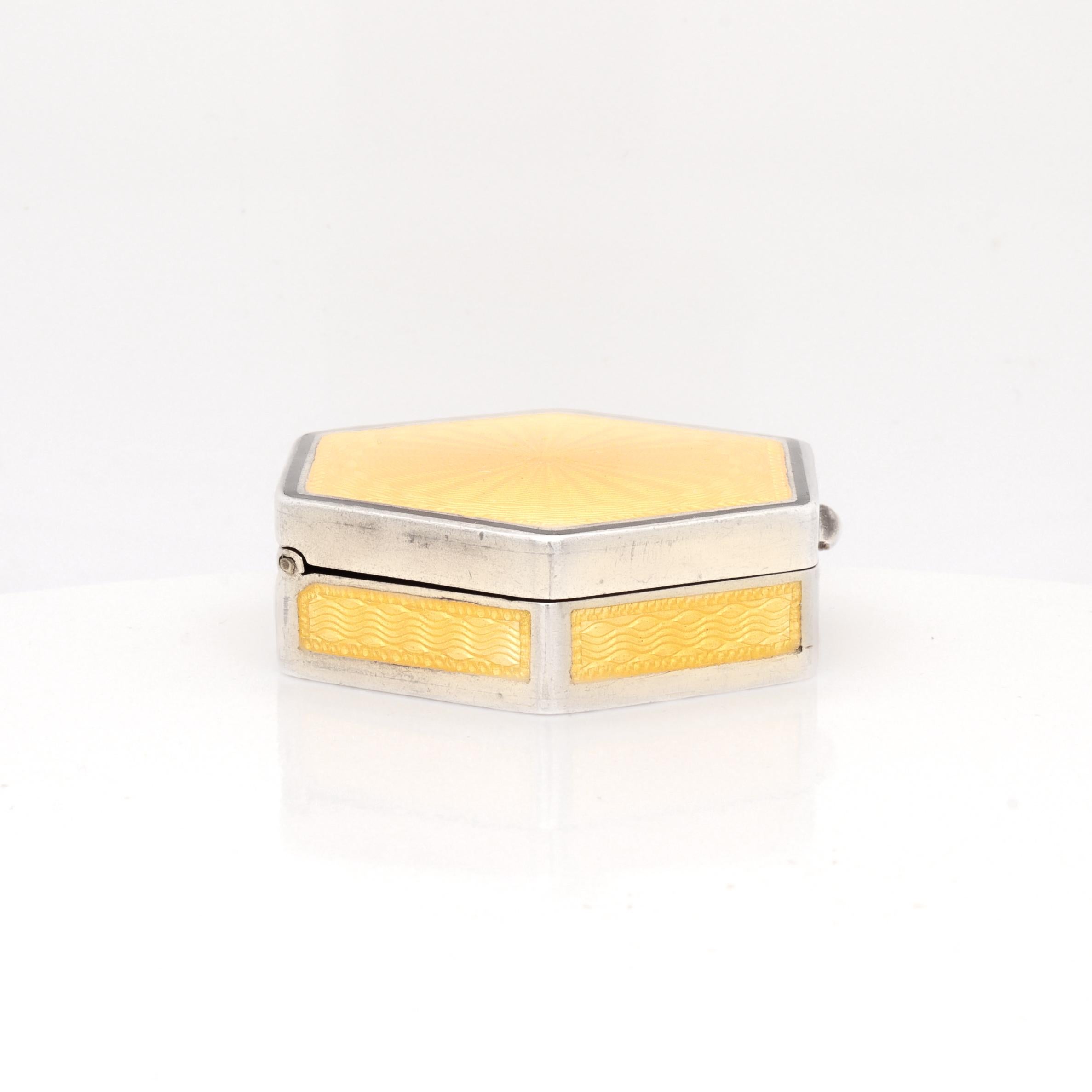 Antique Austrian Art Deco Guilloche Enamel & Sterling Silver Compact / Pill Box For Sale 3
