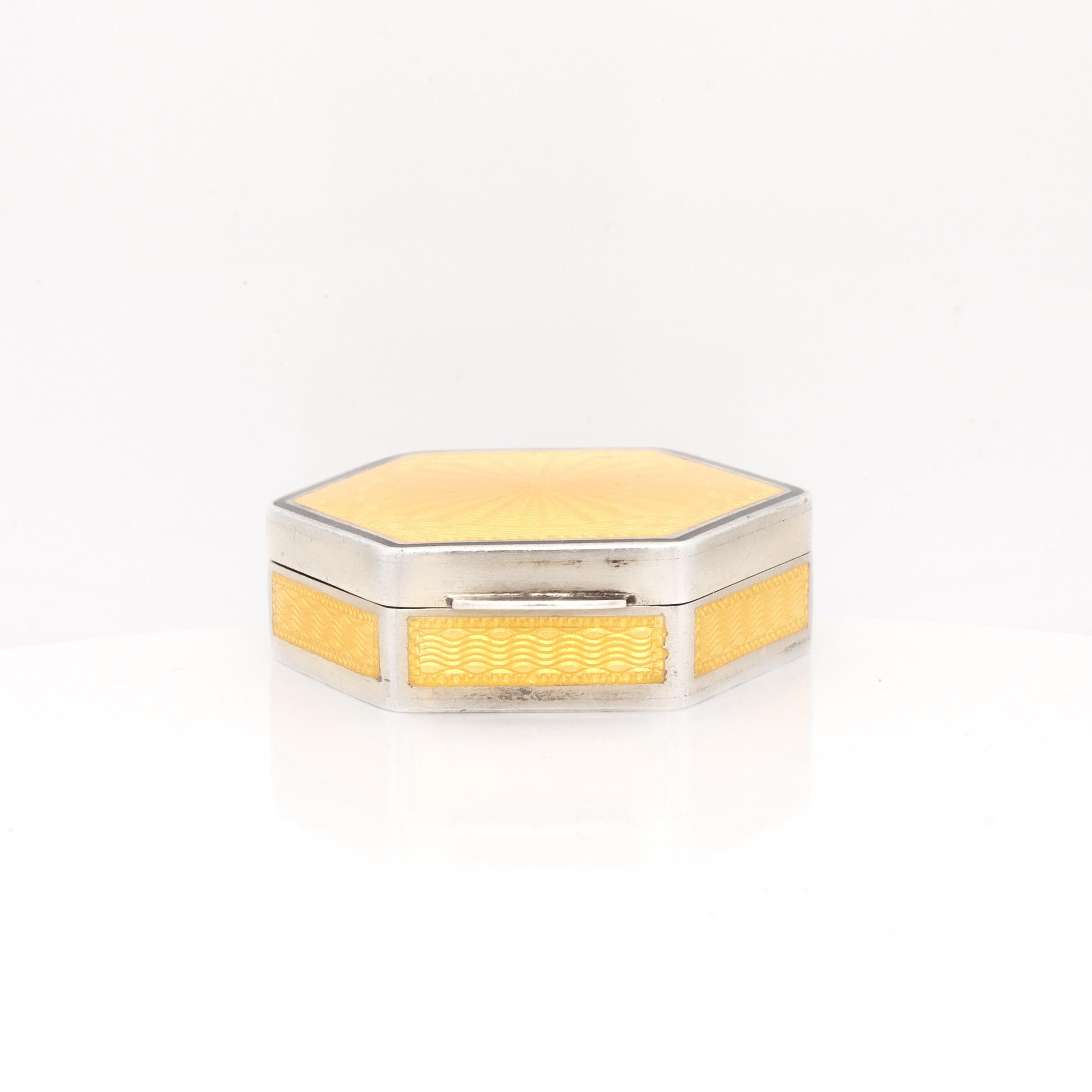 Antique Austrian Art Deco Guilloche Enamel & Sterling Silver Compact / Pill Box For Sale 4