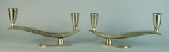 Antique Austrian Art Deco Pair Alpaca Candle Holders 1920's
