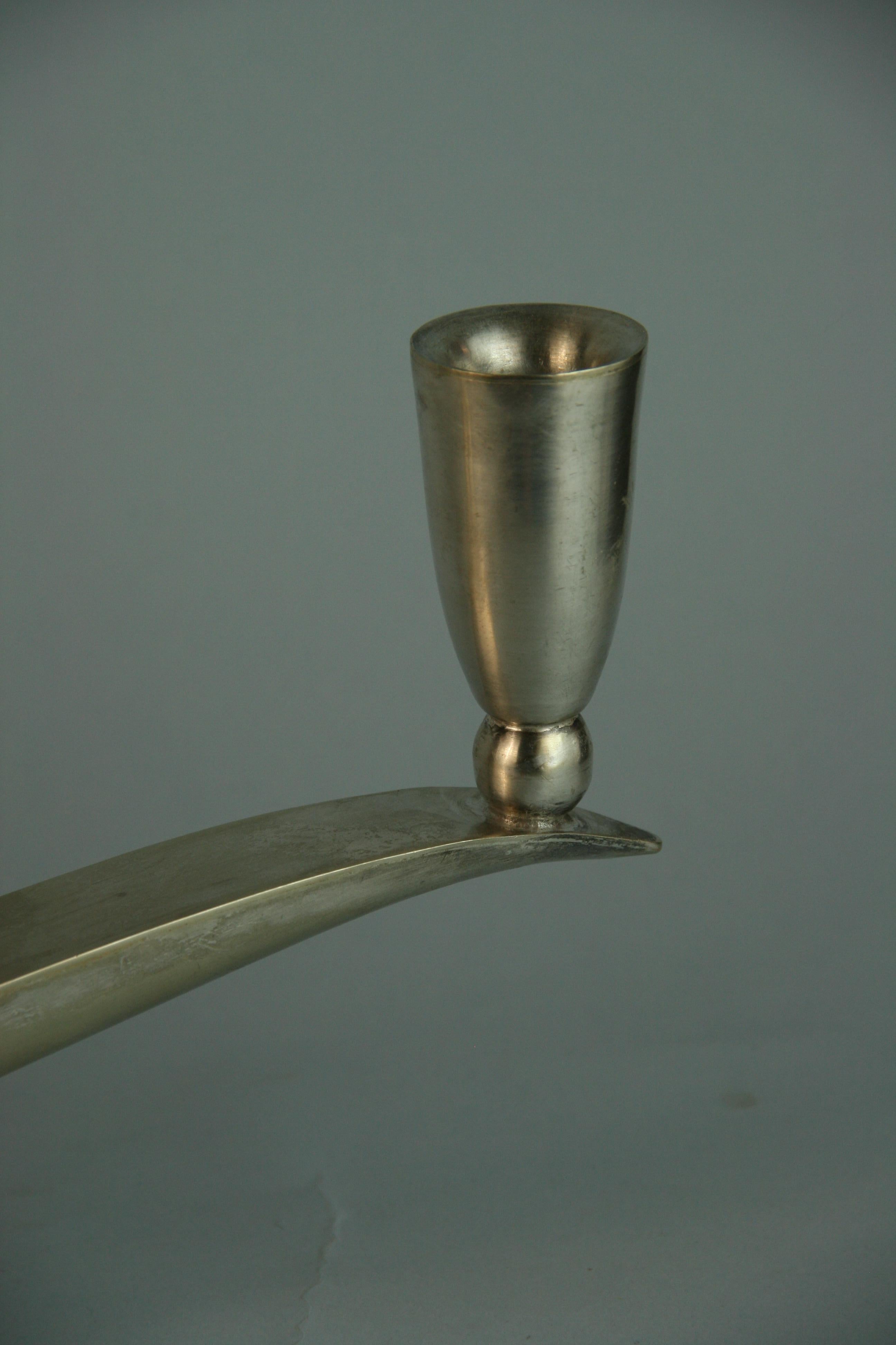 Silver Plate Antique Austrian Art Deco Pair Alpaca Candle Holders 1920's For Sale